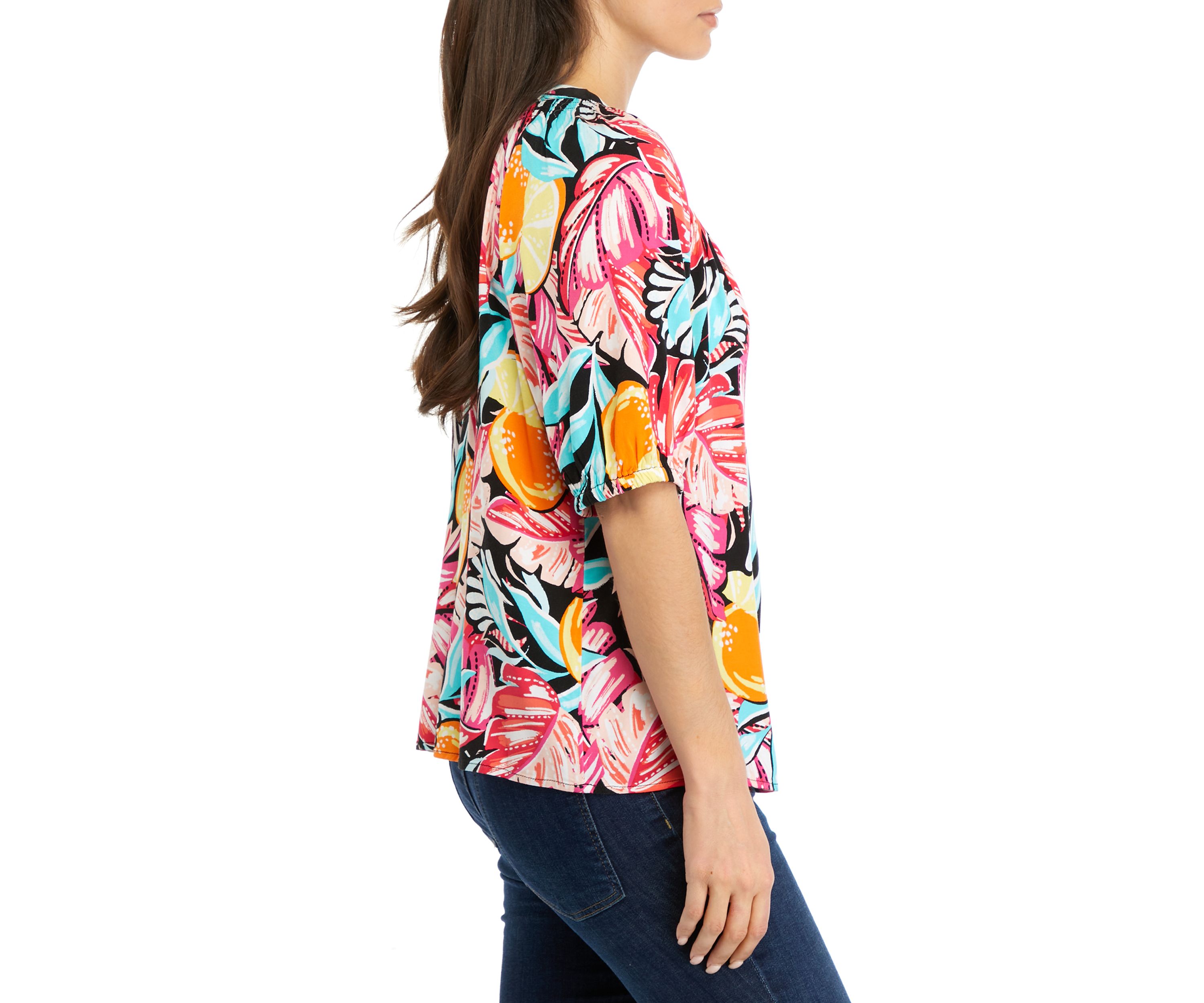 Petite Printed Peasant Top