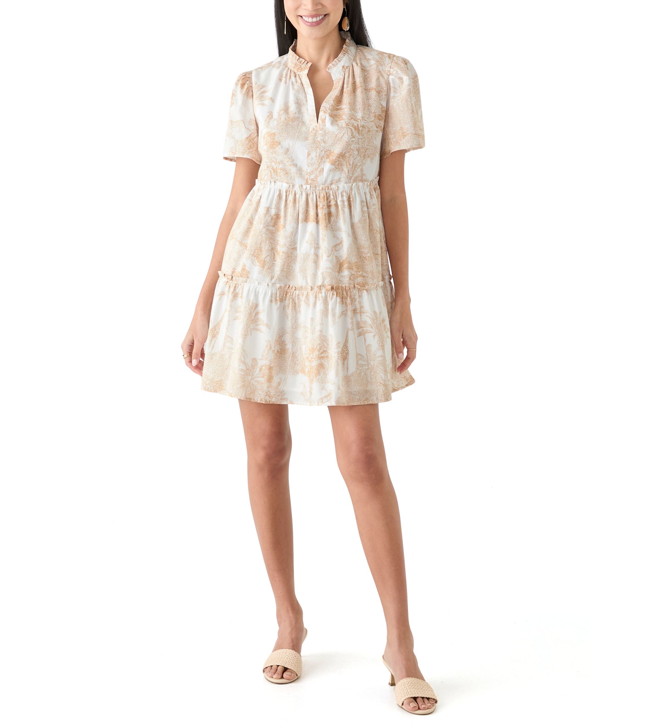 Petite Printed Peasant Dress
