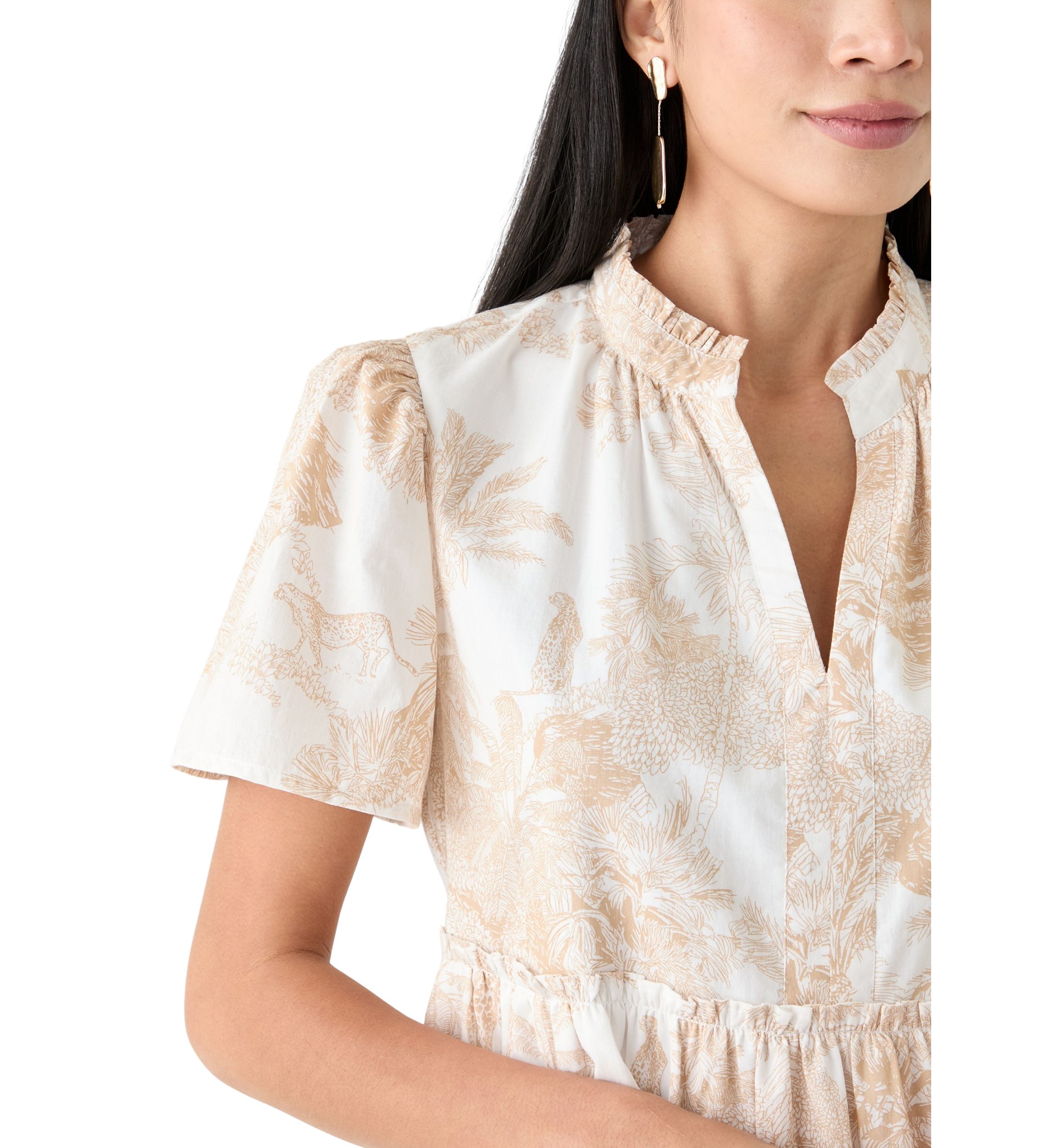 Petite Printed Peasant Dress