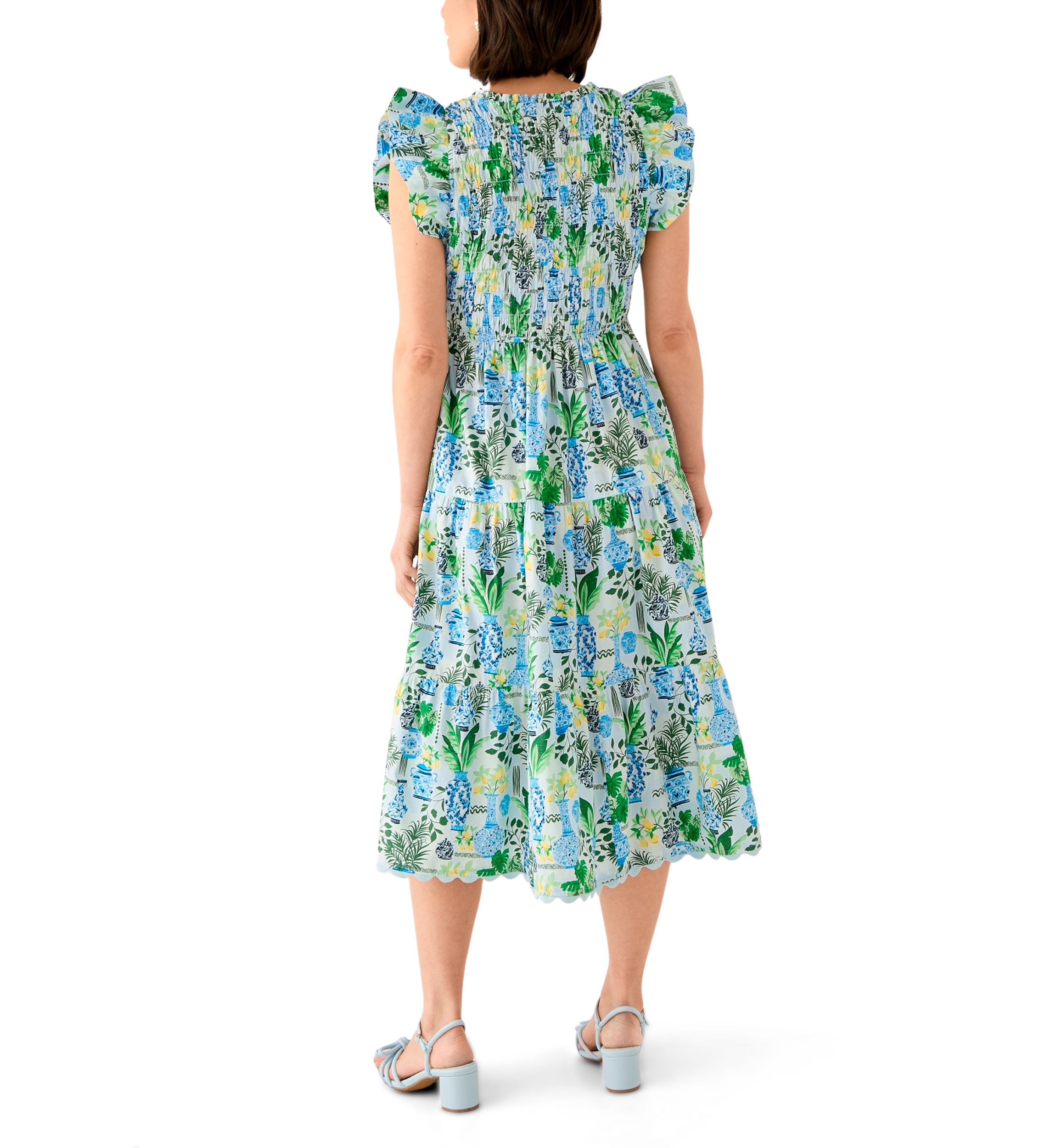 Petite Short Sleeve Smock Split Neck Dress