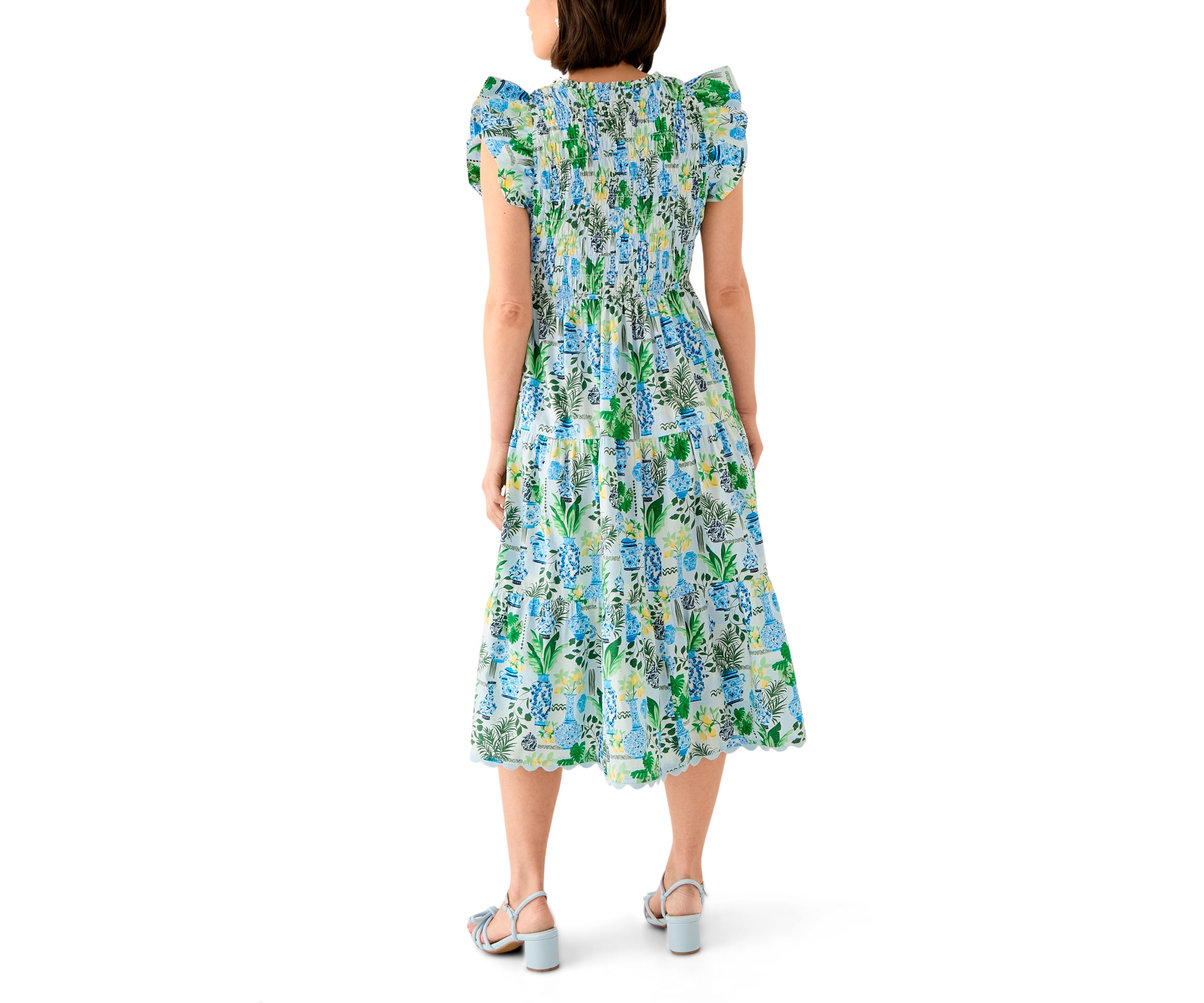 Petite Short Sleeve Smock Split Neck Dress
