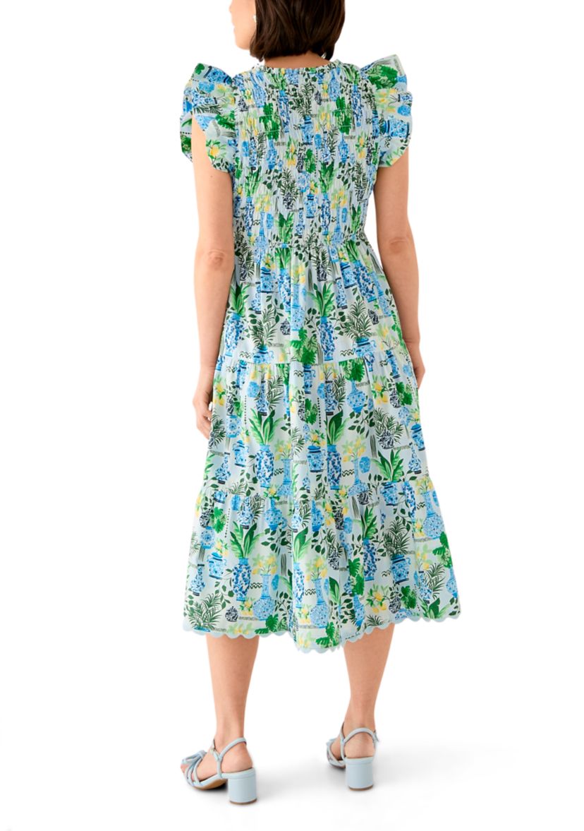 Petite Short Sleeve Smock Split Neck Dress