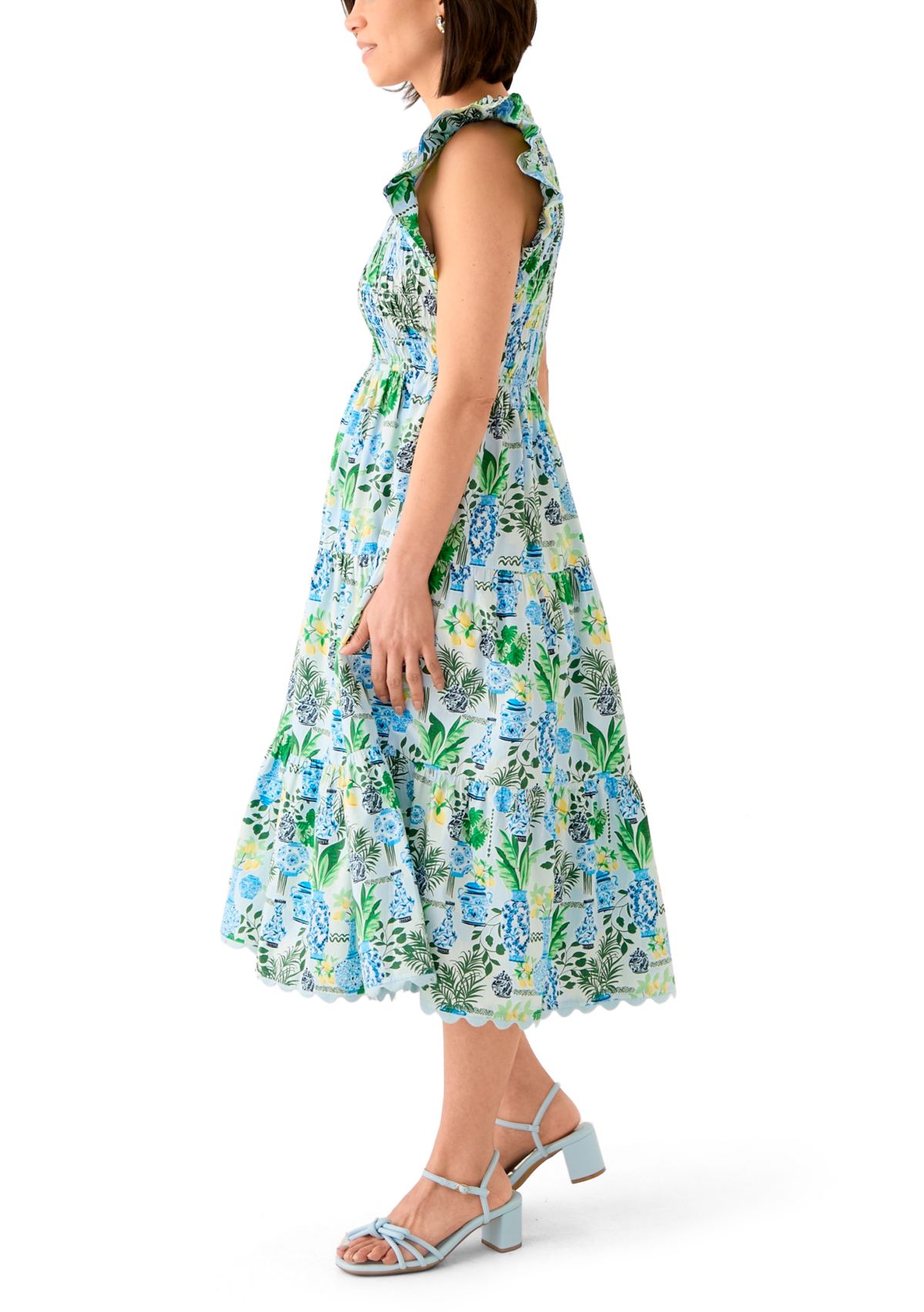 Petite Short Sleeve Smock Split Neck Dress