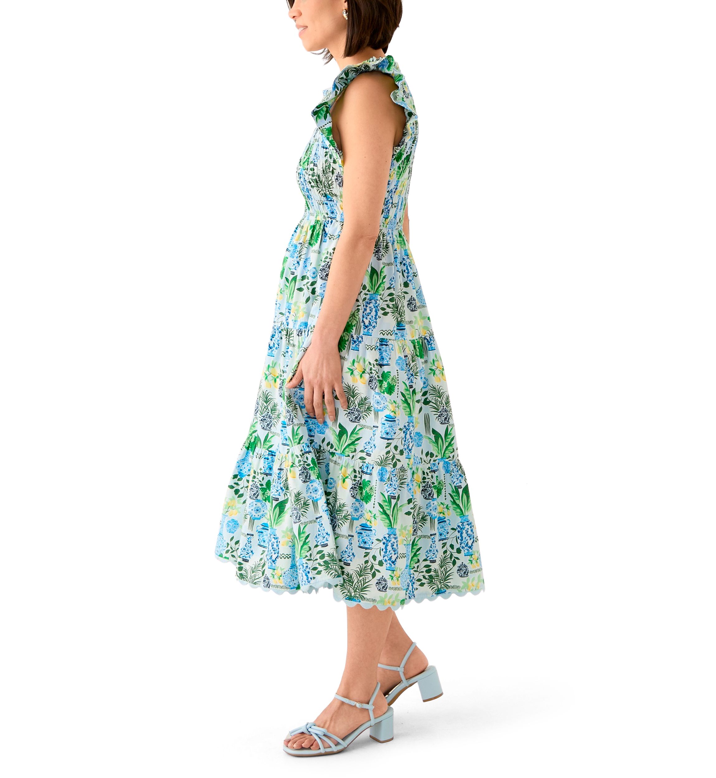 Petite Short Sleeve Smock Split Neck Dress