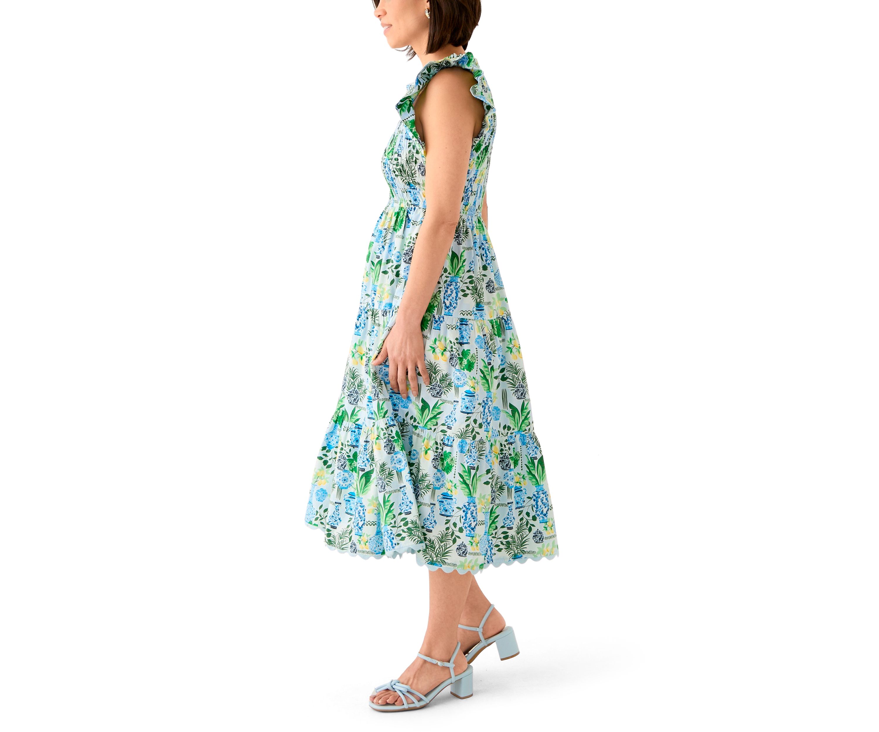Petite Short Sleeve Smock Split Neck Dress