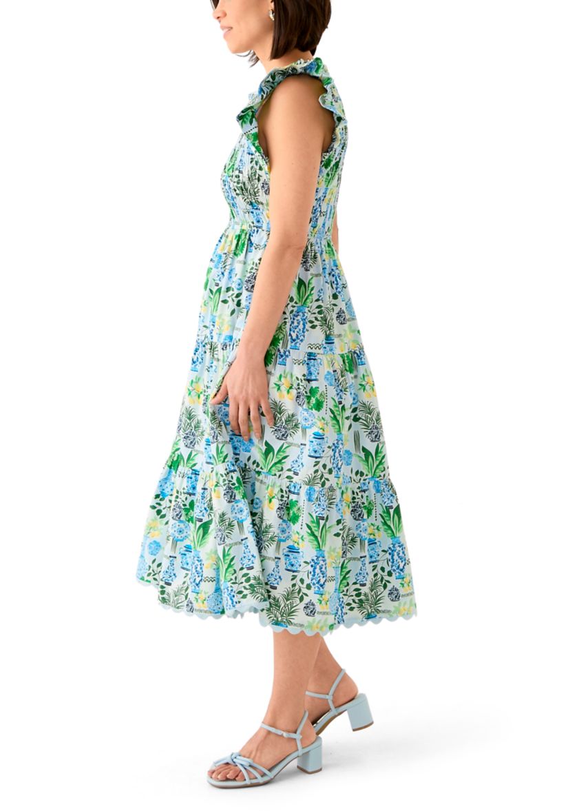 Petite Short Sleeve Smock Split Neck Dress