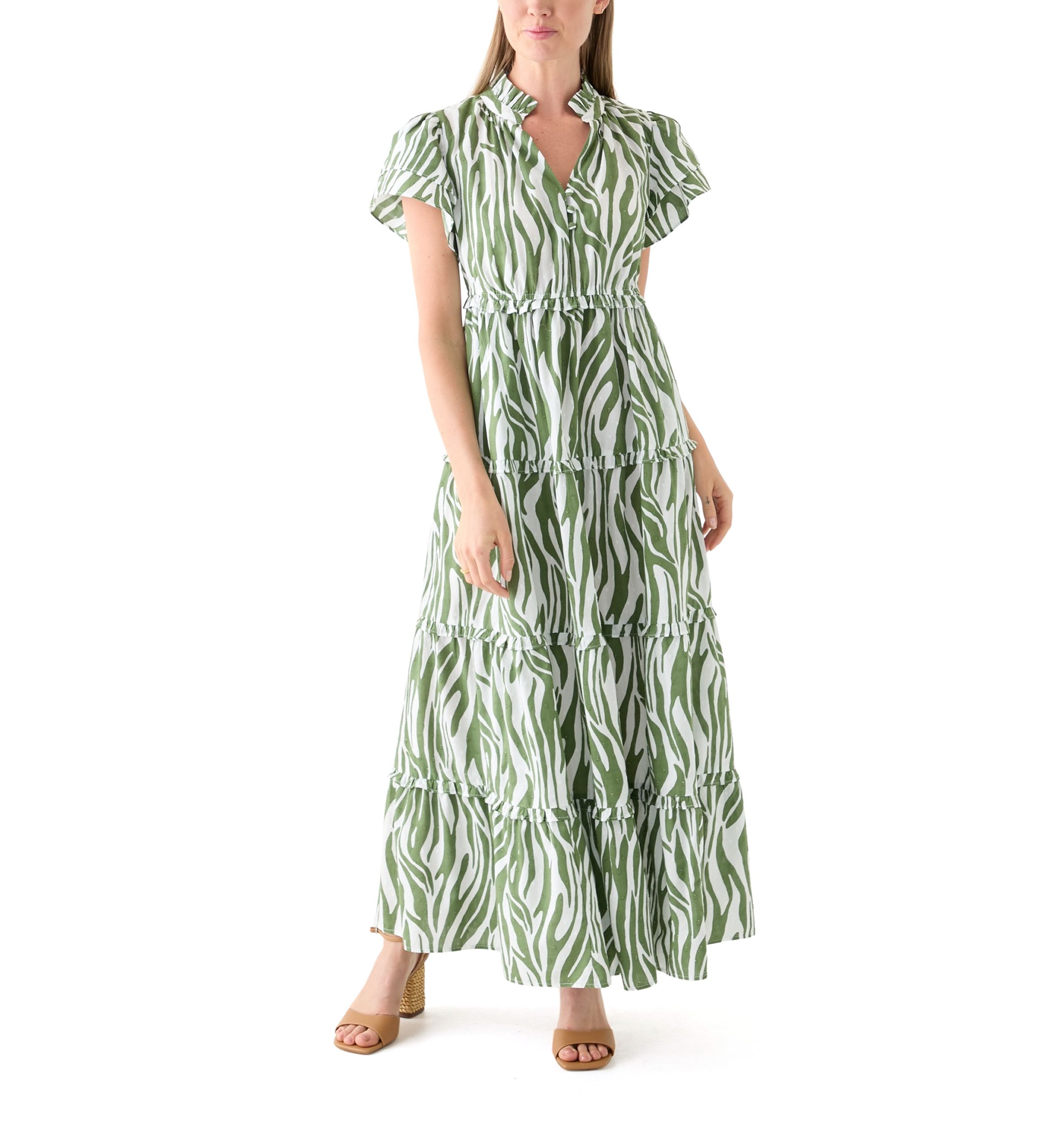 Petite Flutter Sleeve Printed Maxi Dress
