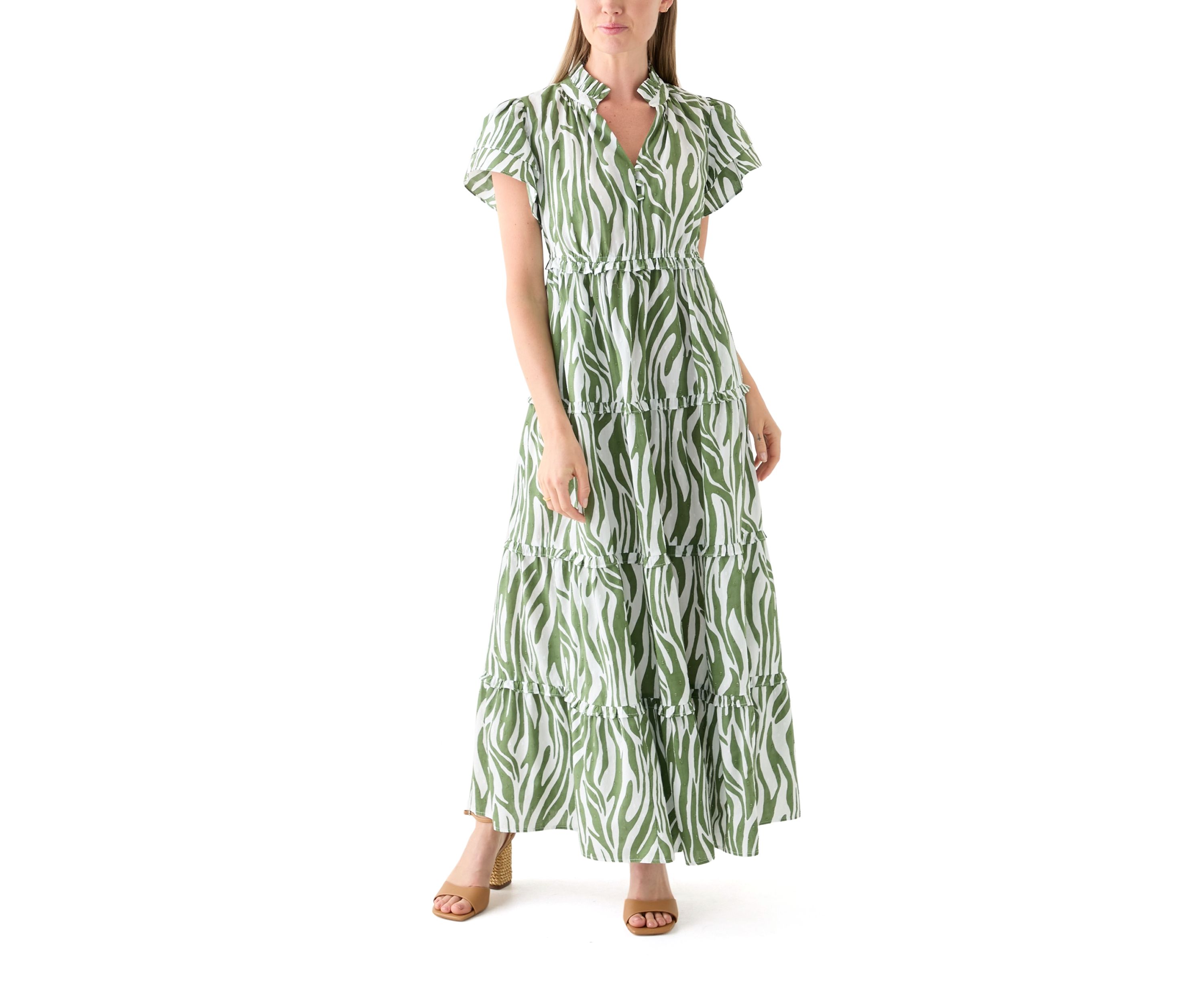 Petite Flutter Sleeve Printed Maxi Dress