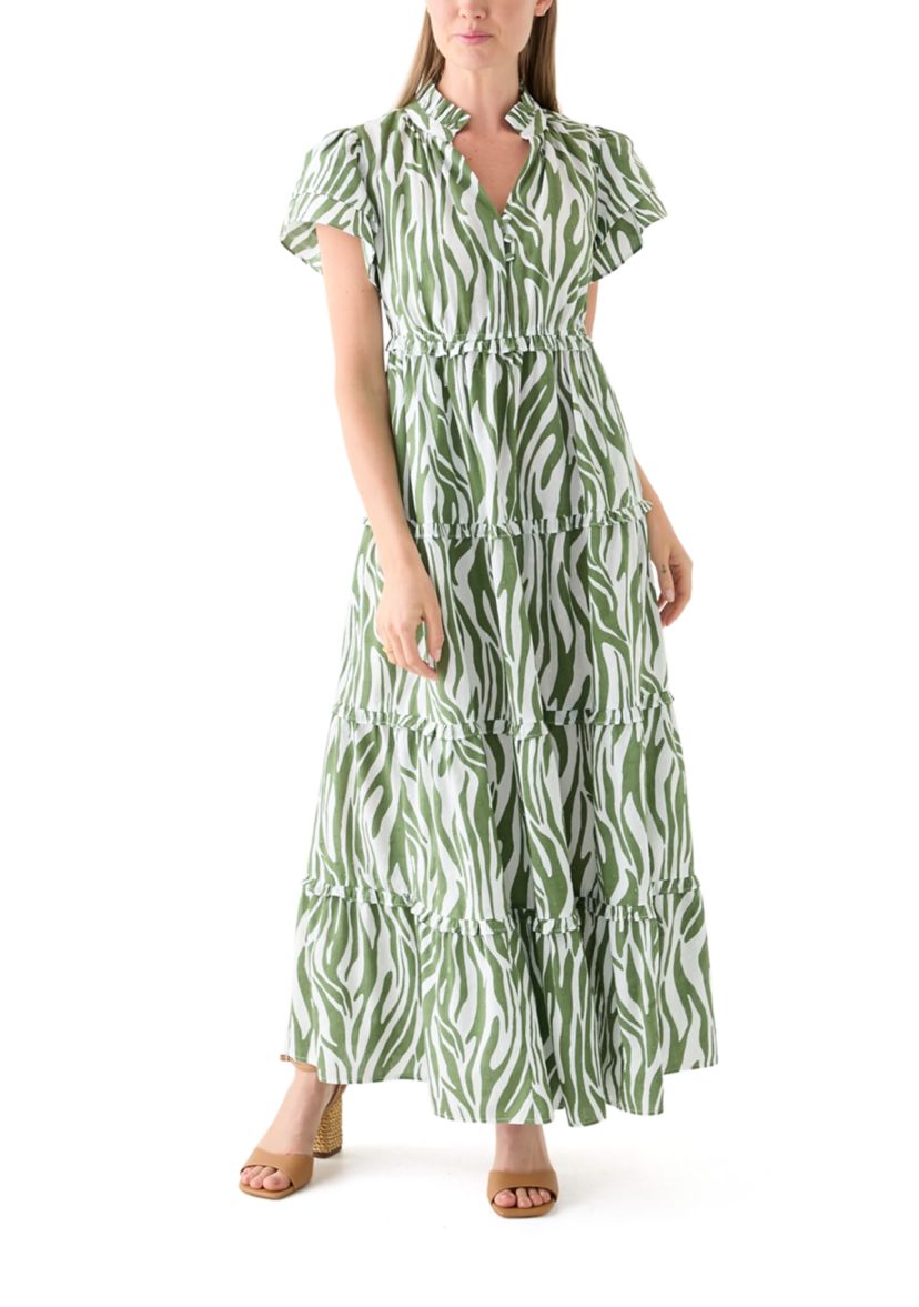 Petite Flutter Sleeve Printed Maxi Dress