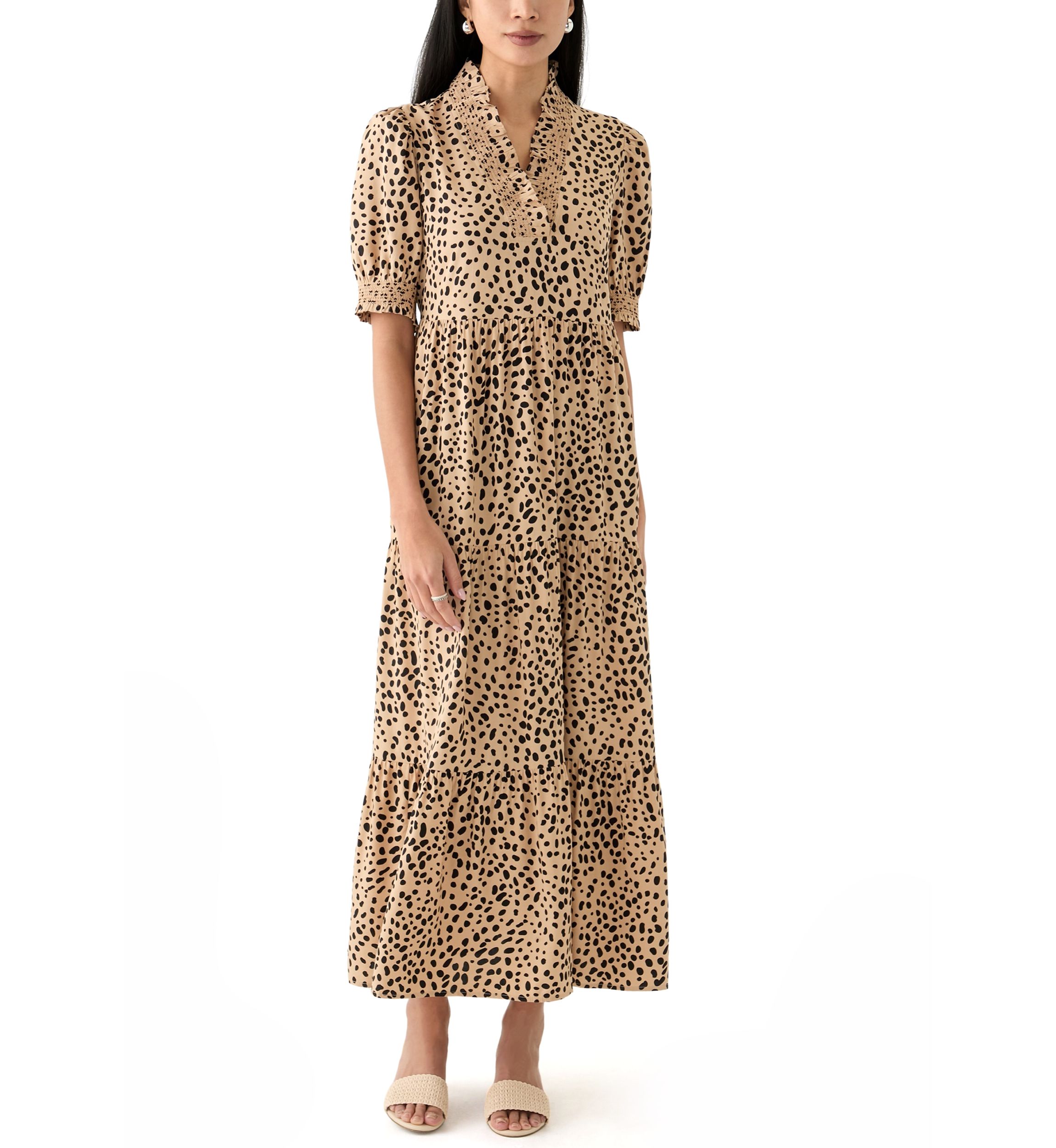 Petite Puff Sleeve Ruffle Neck Dress