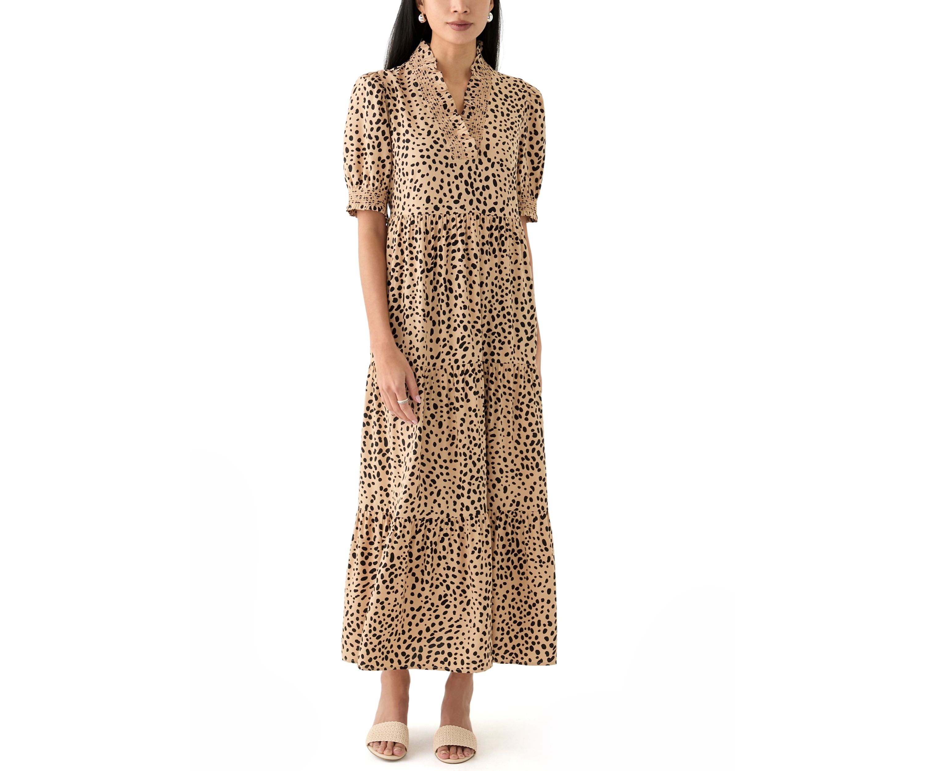 Petite Puff Sleeve Ruffle Neck Dress