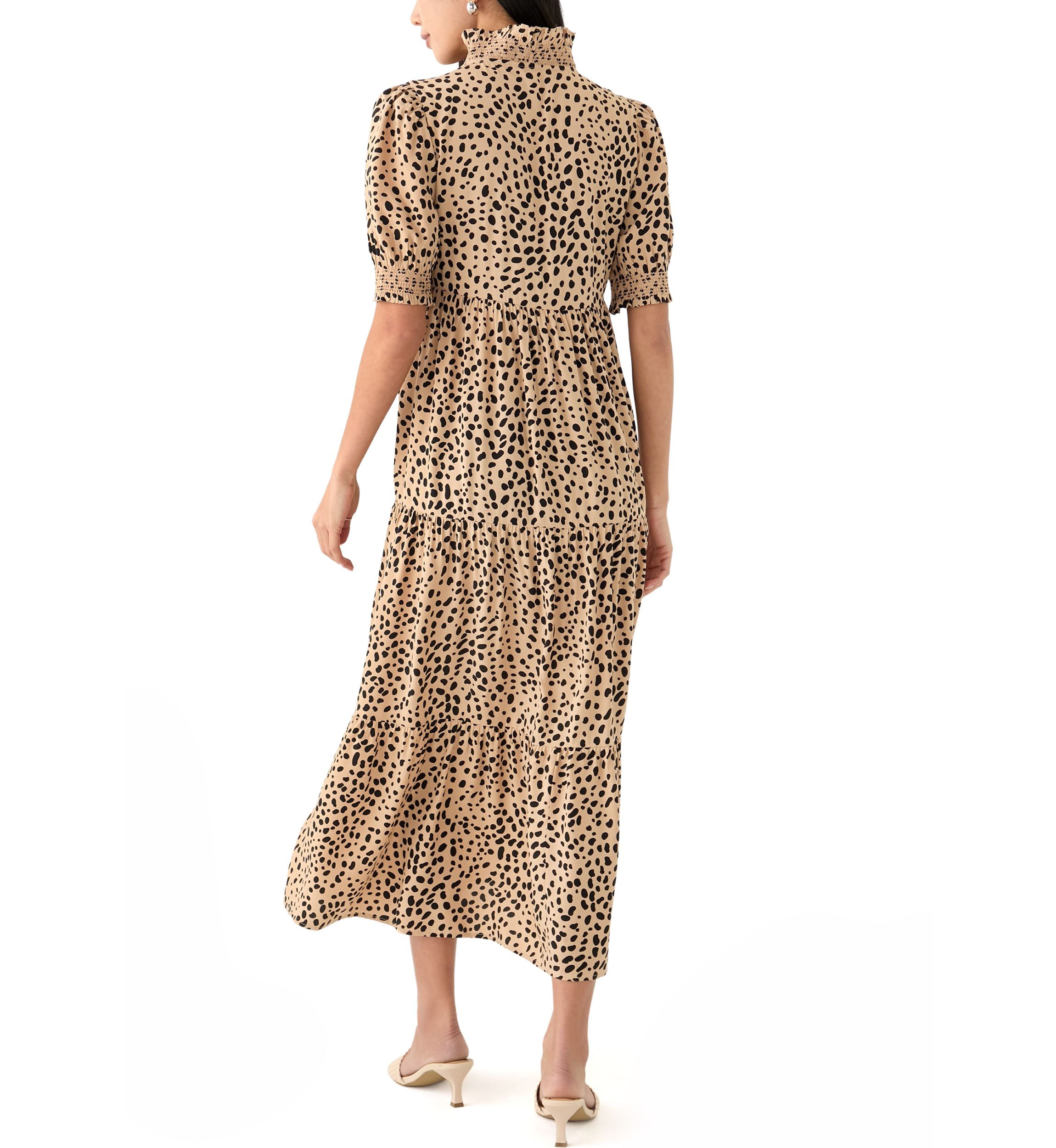 Petite Puff Sleeve Ruffle Neck Dress