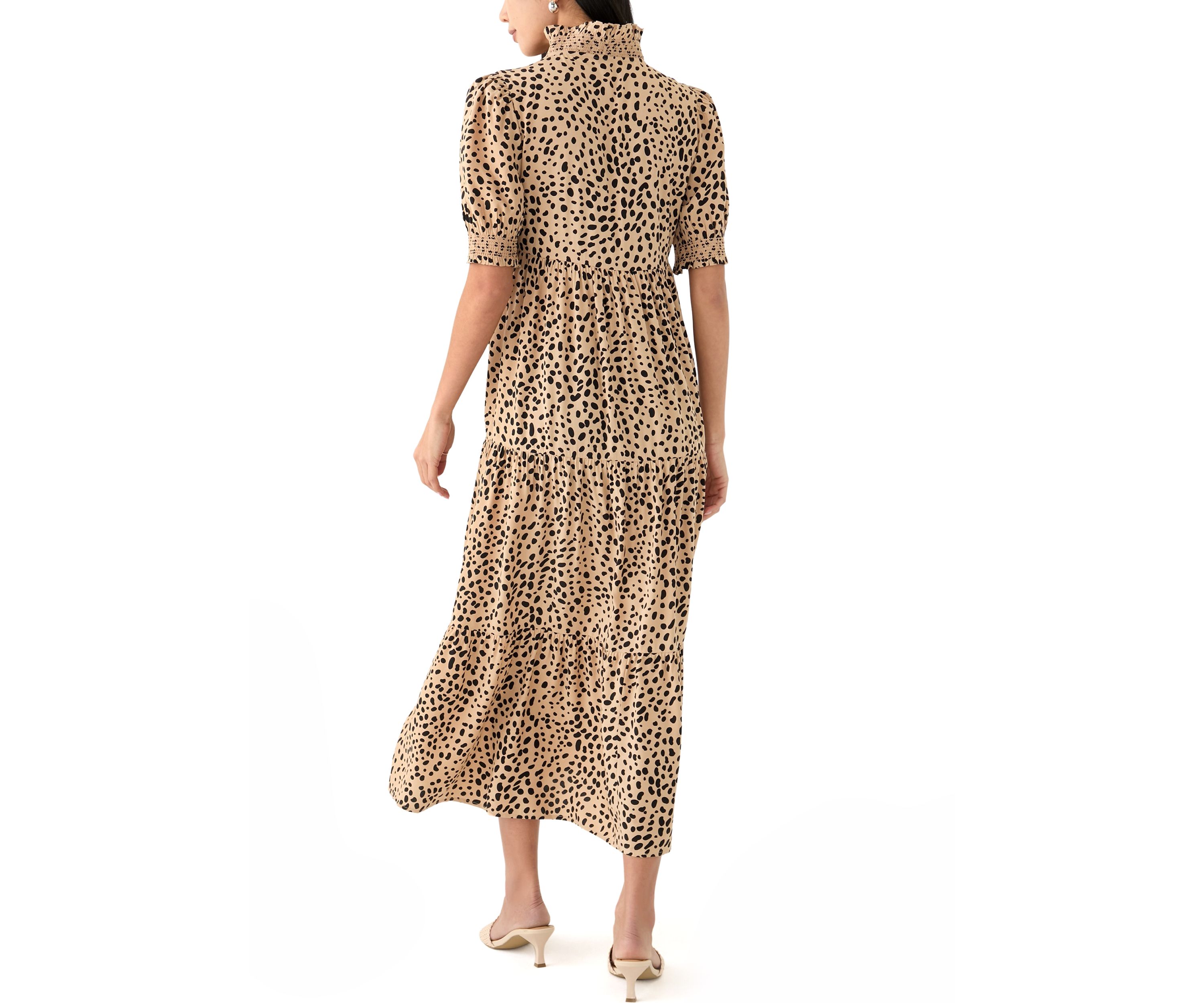 Petite Puff Sleeve Ruffle Neck Dress