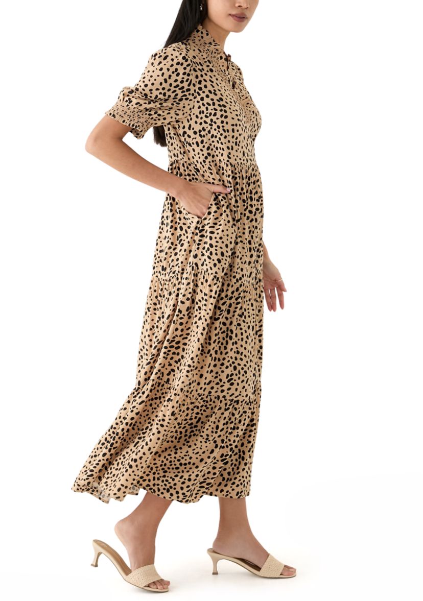 Petite Puff Sleeve Ruffle Neck Dress