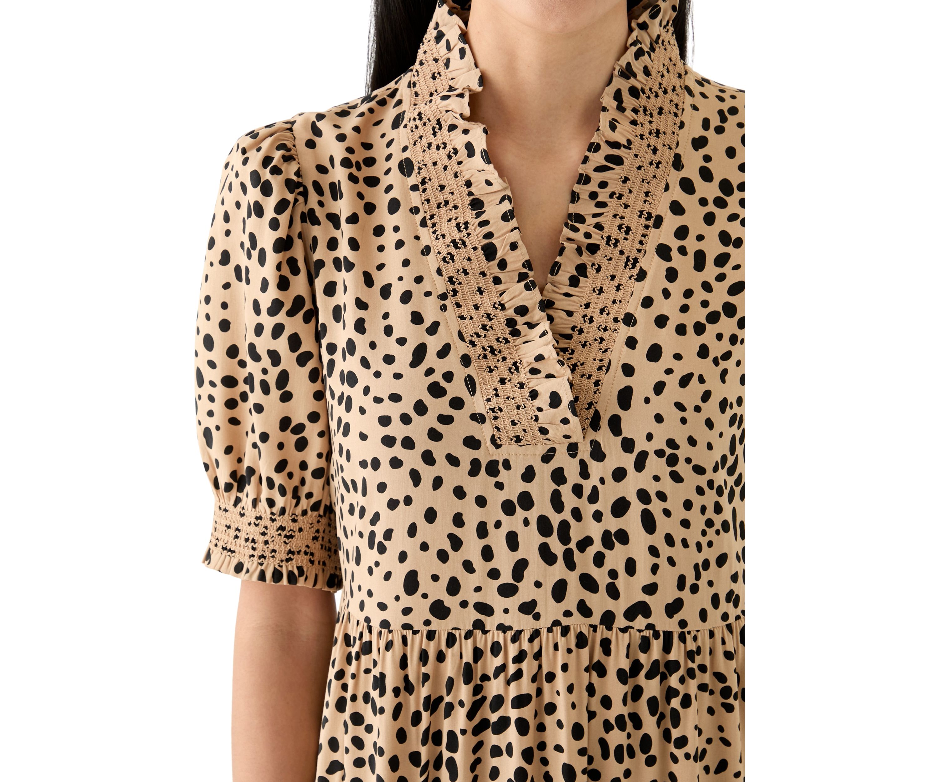 Petite Puff Sleeve Ruffle Neck Dress