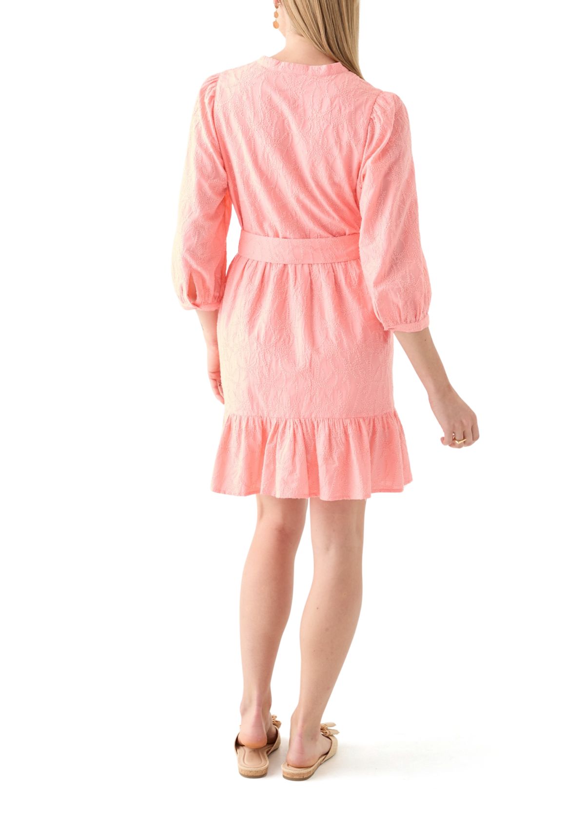 Petite 3/4 Puff Belted Dress