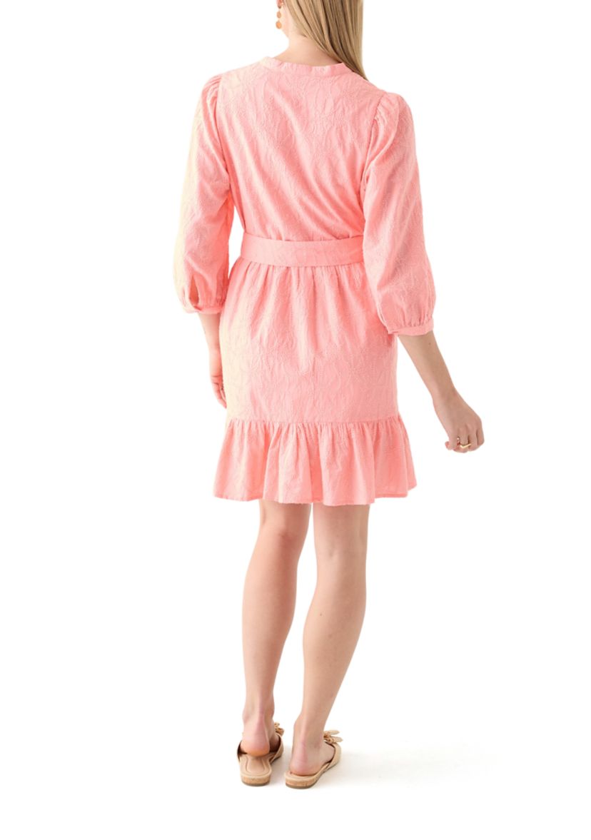 Petite 3/4 Puff Belted Dress