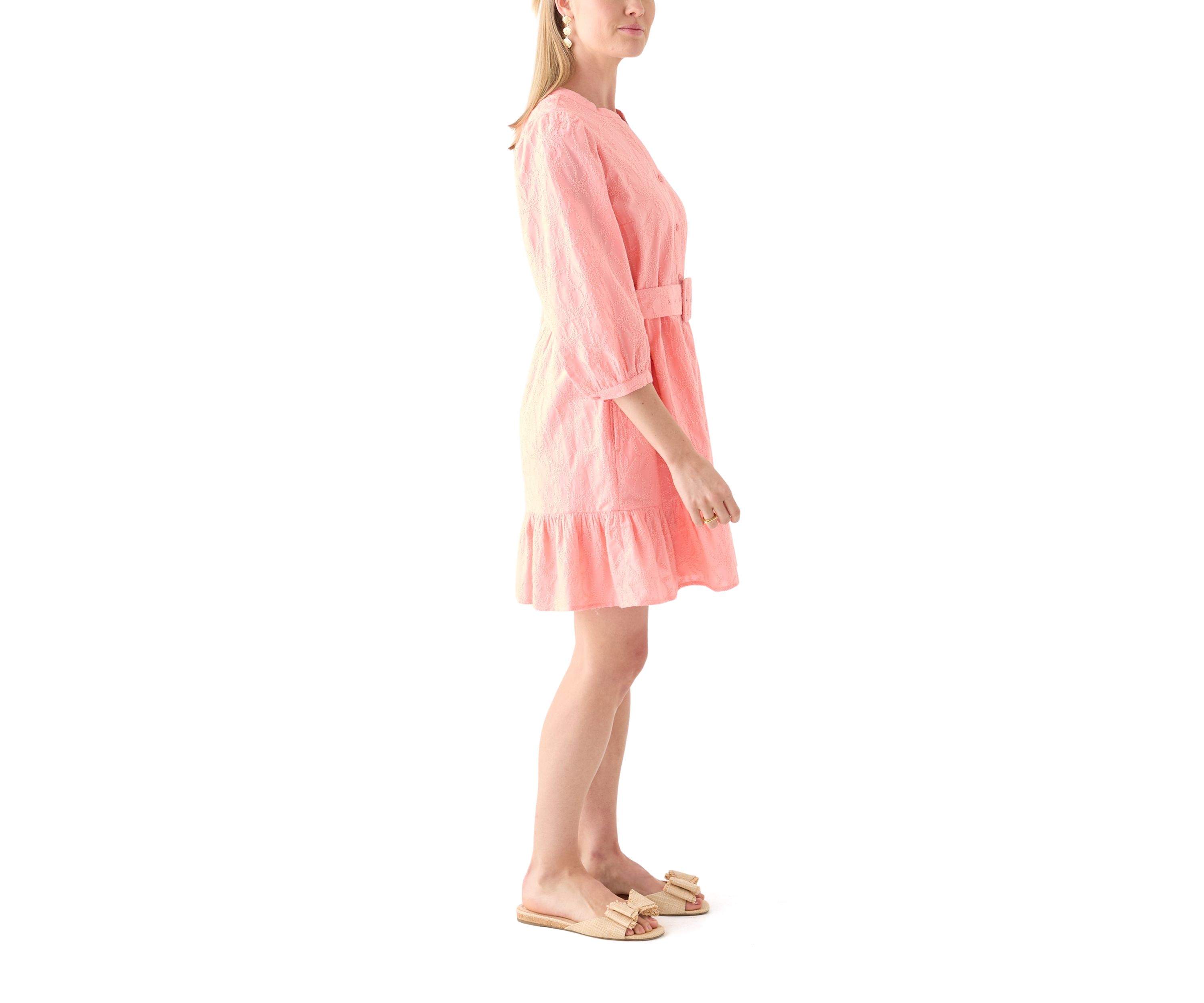 Petite 3/4 Puff Belted Dress