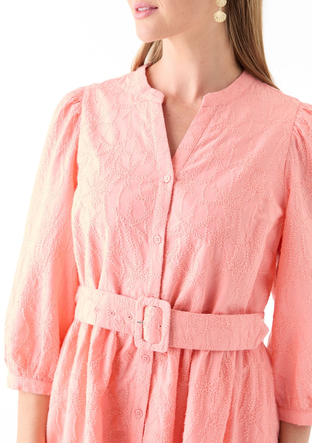 Petite 3/4 Puff Belted Dress