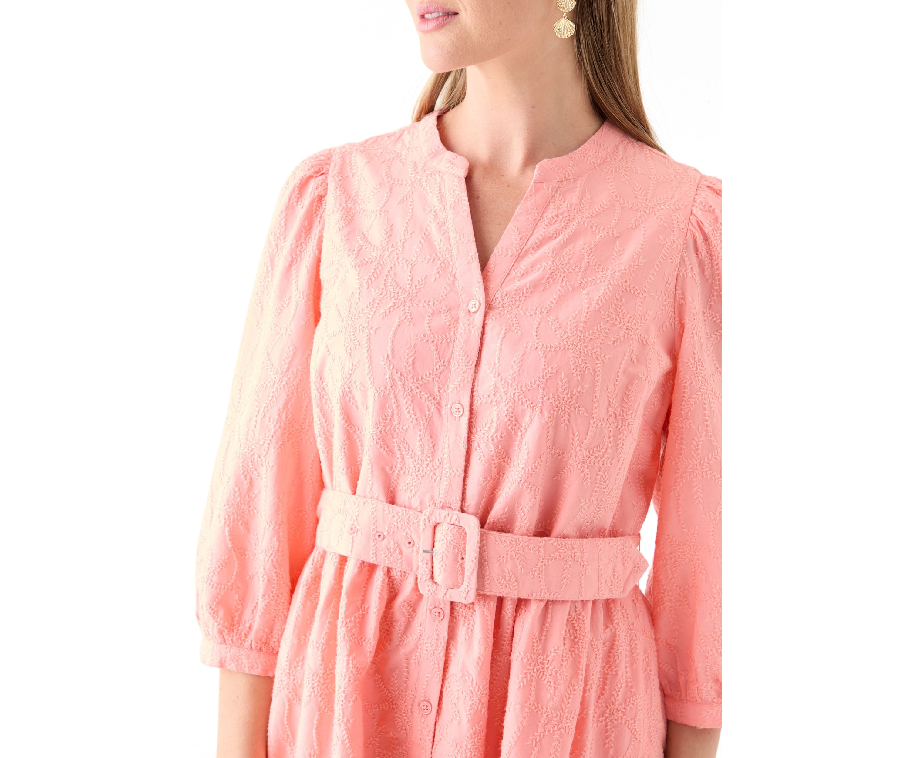 Petite 3/4 Puff Belted Dress