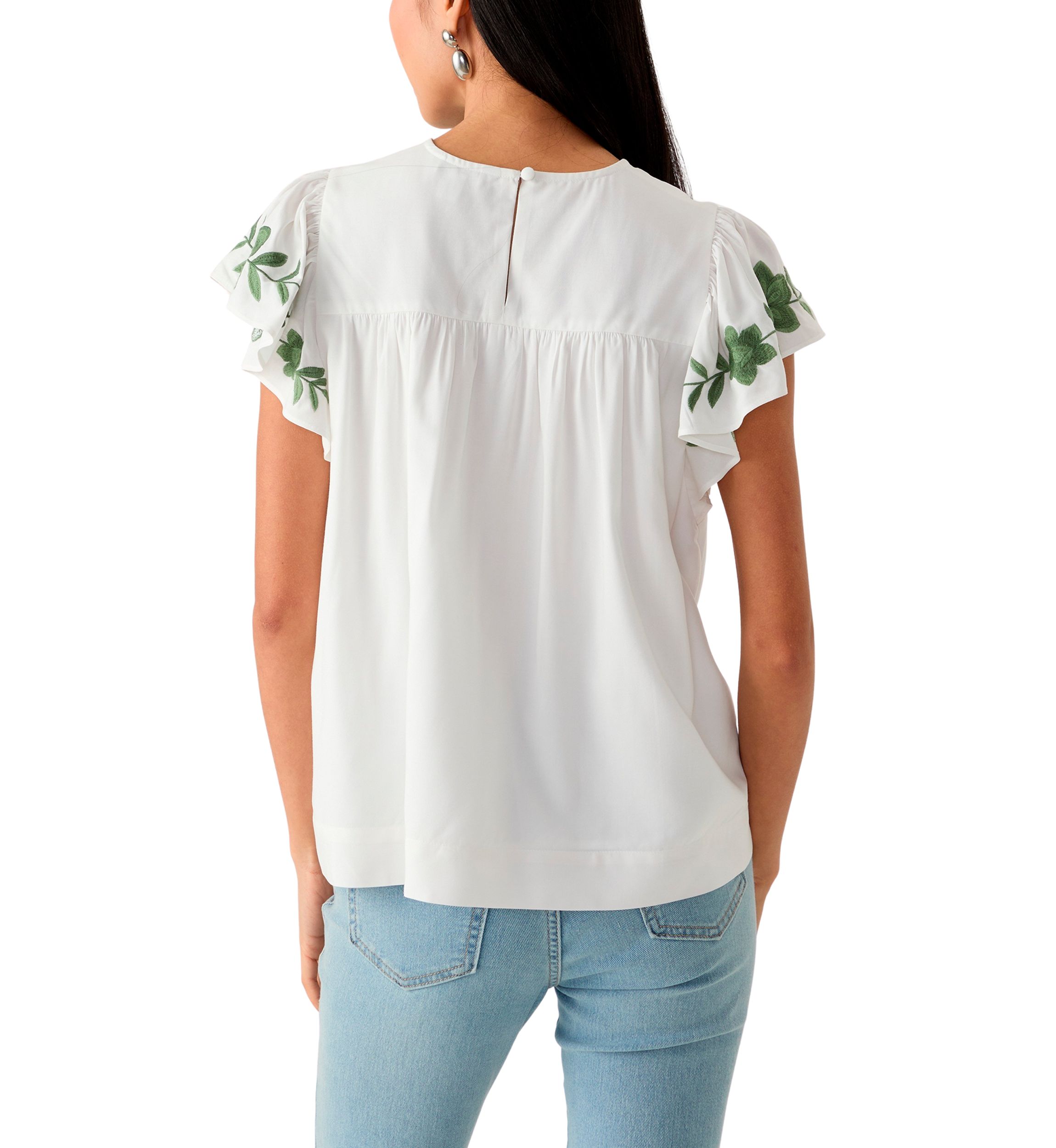Petite Flutter Sleeve Embroidered Top