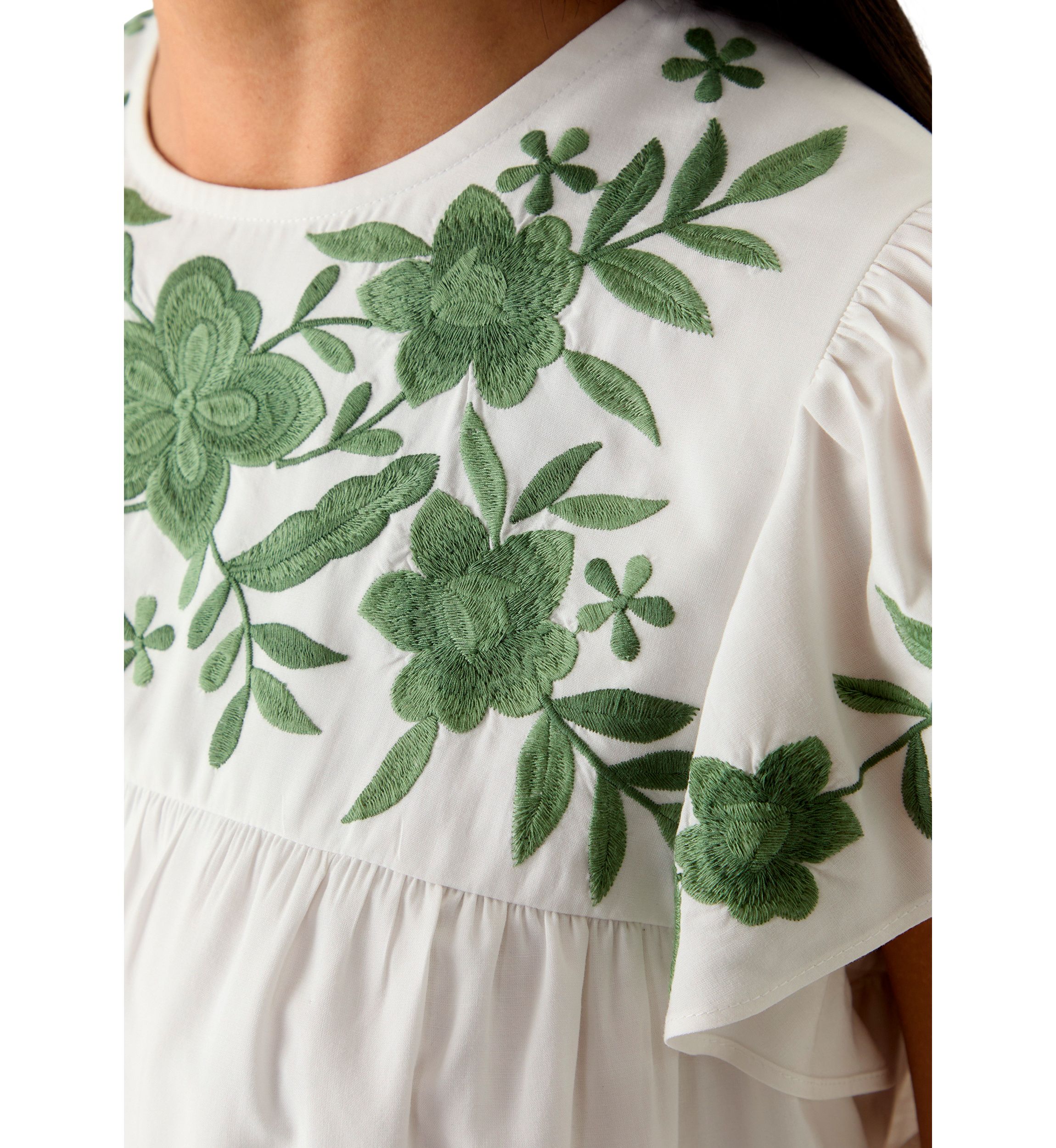 Petite Flutter Sleeve Embroidered Top