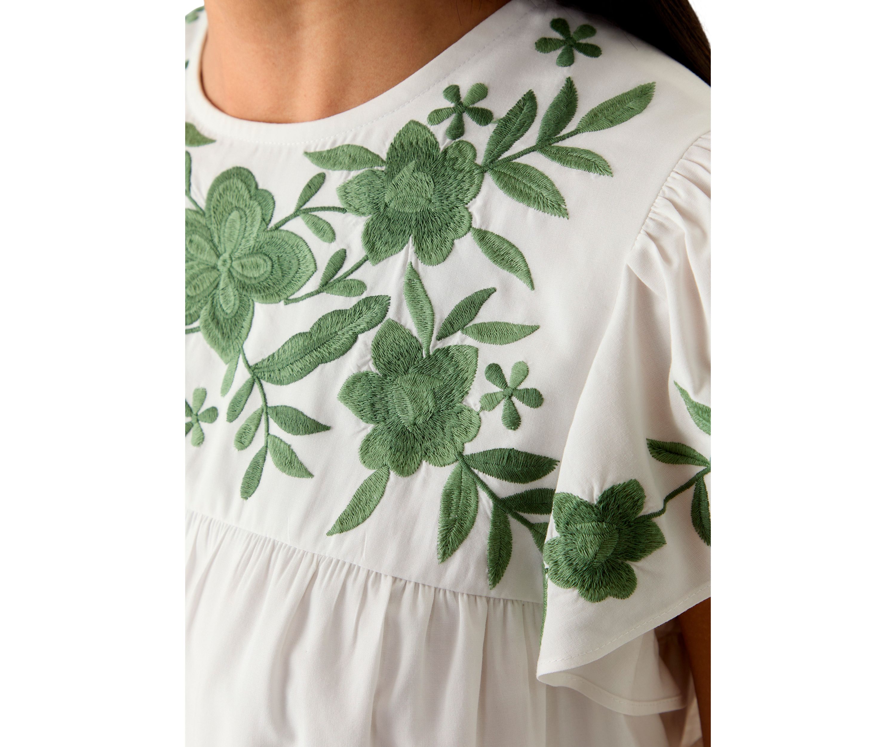 Petite Flutter Sleeve Embroidered Top