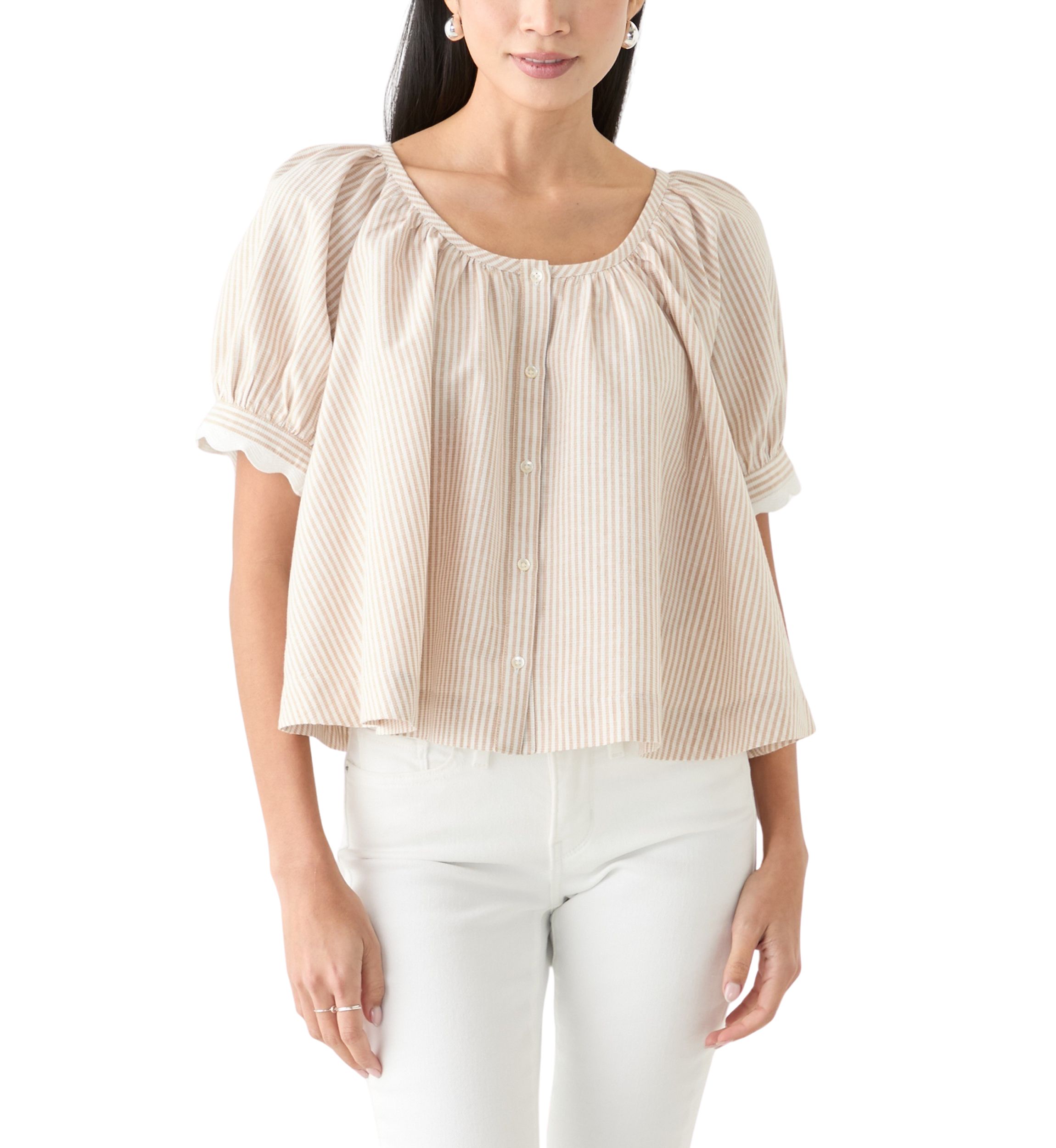 Petite Puff Sleeve Scalloped Top