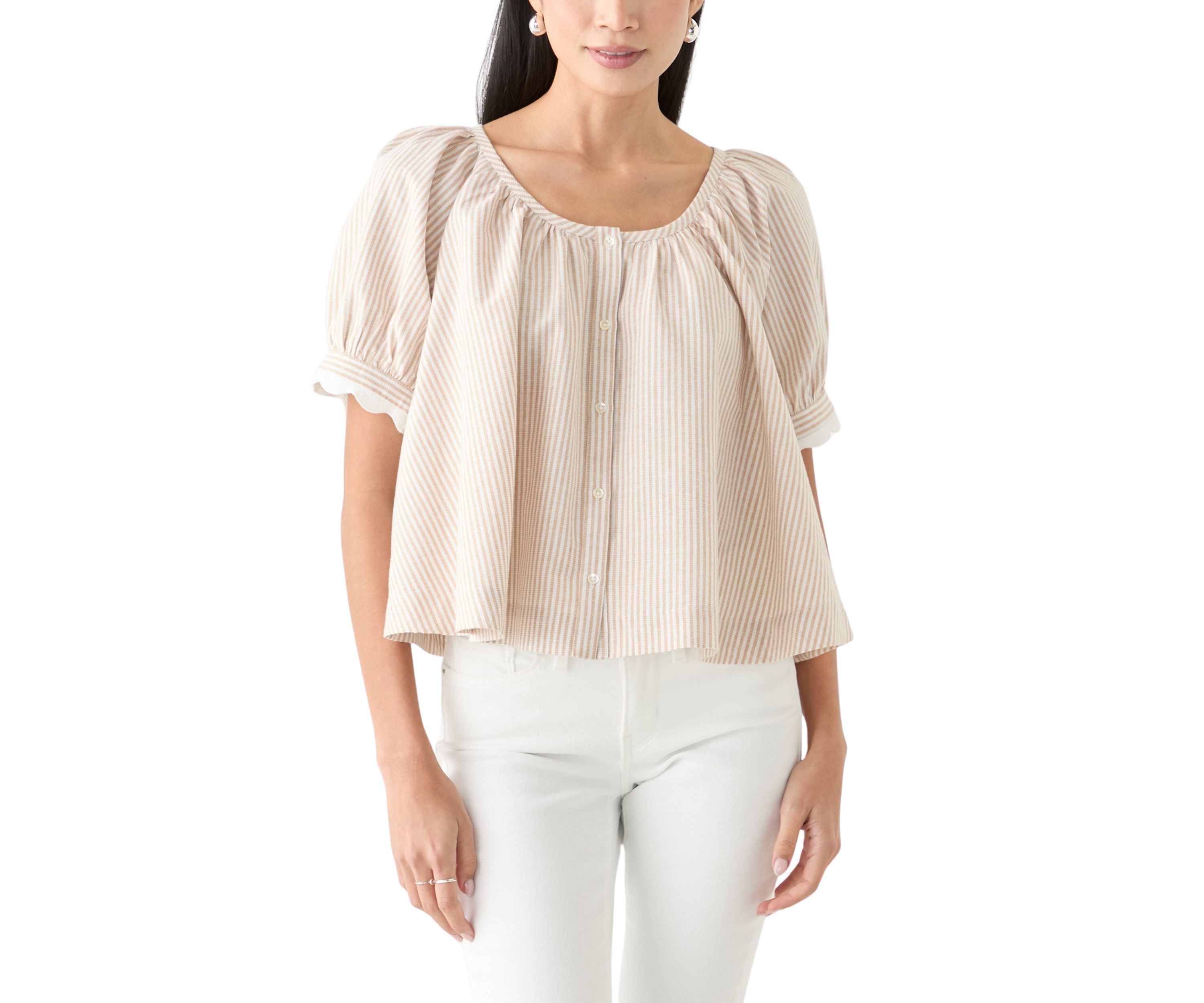 Petite Puff Sleeve Scalloped Top