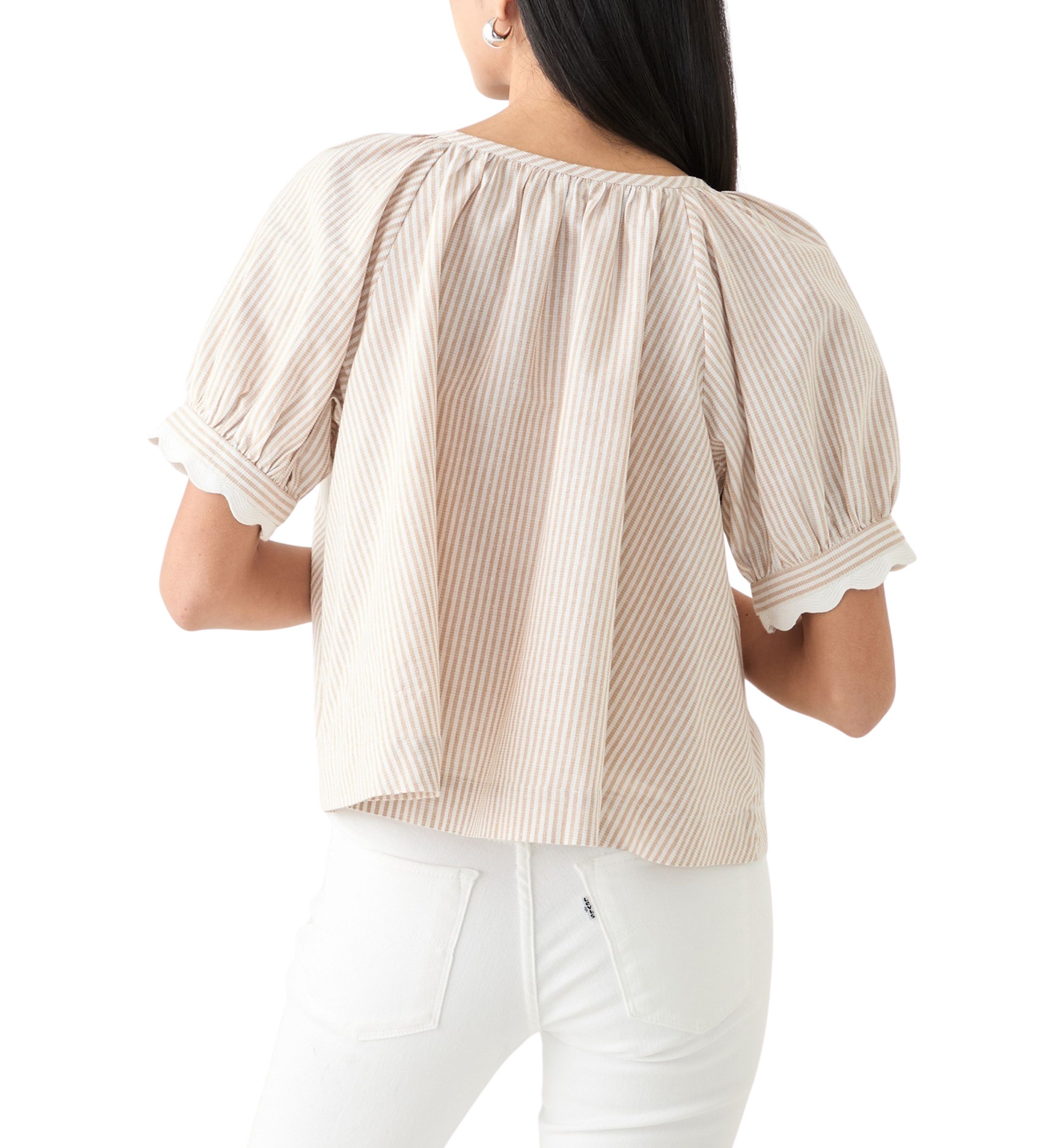 Petite Puff Sleeve Scalloped Top