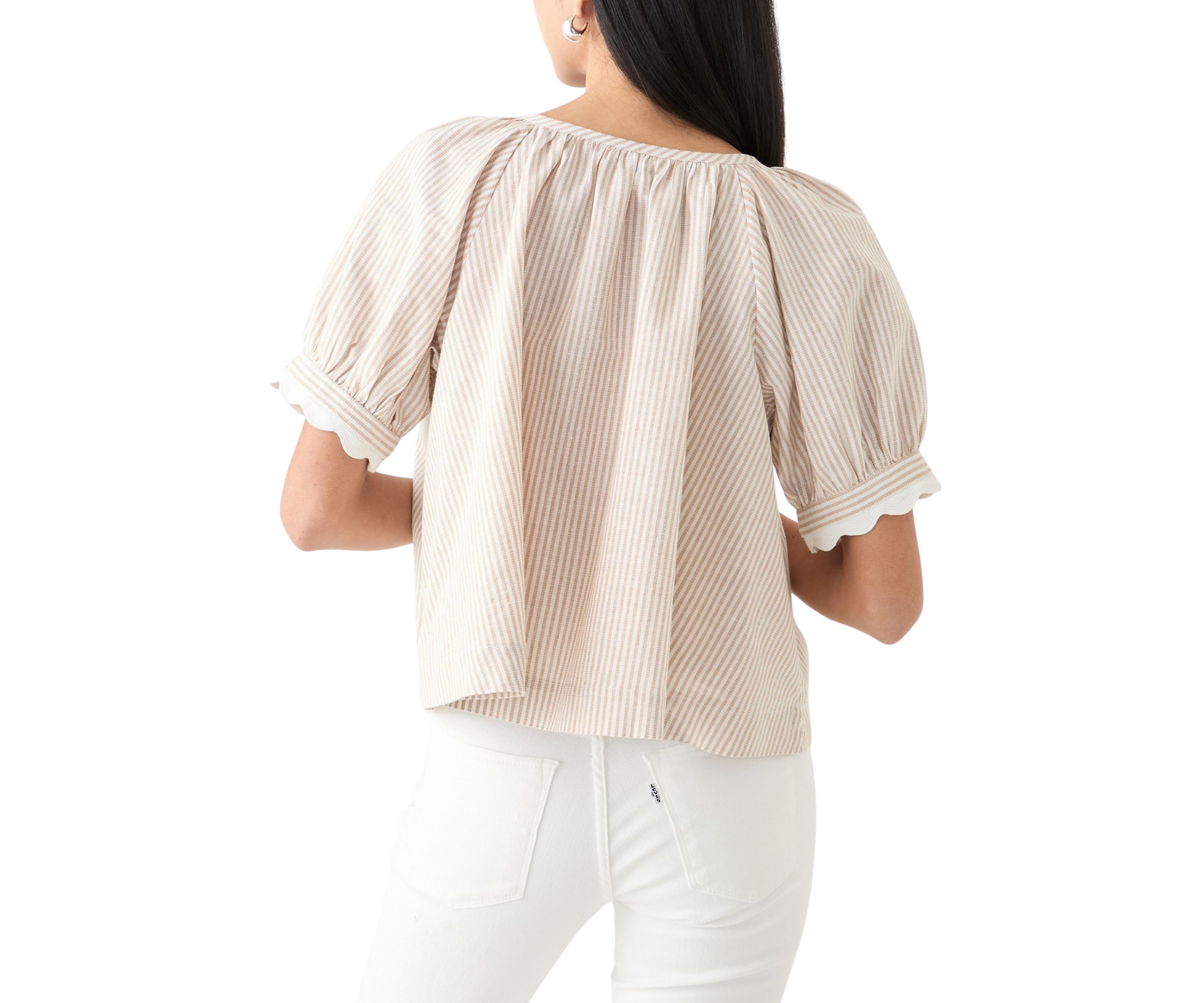 Petite Puff Sleeve Scalloped Top