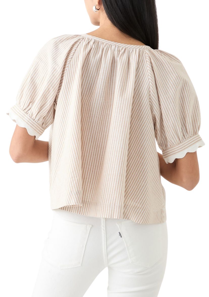 Petite Puff Sleeve Scalloped Top