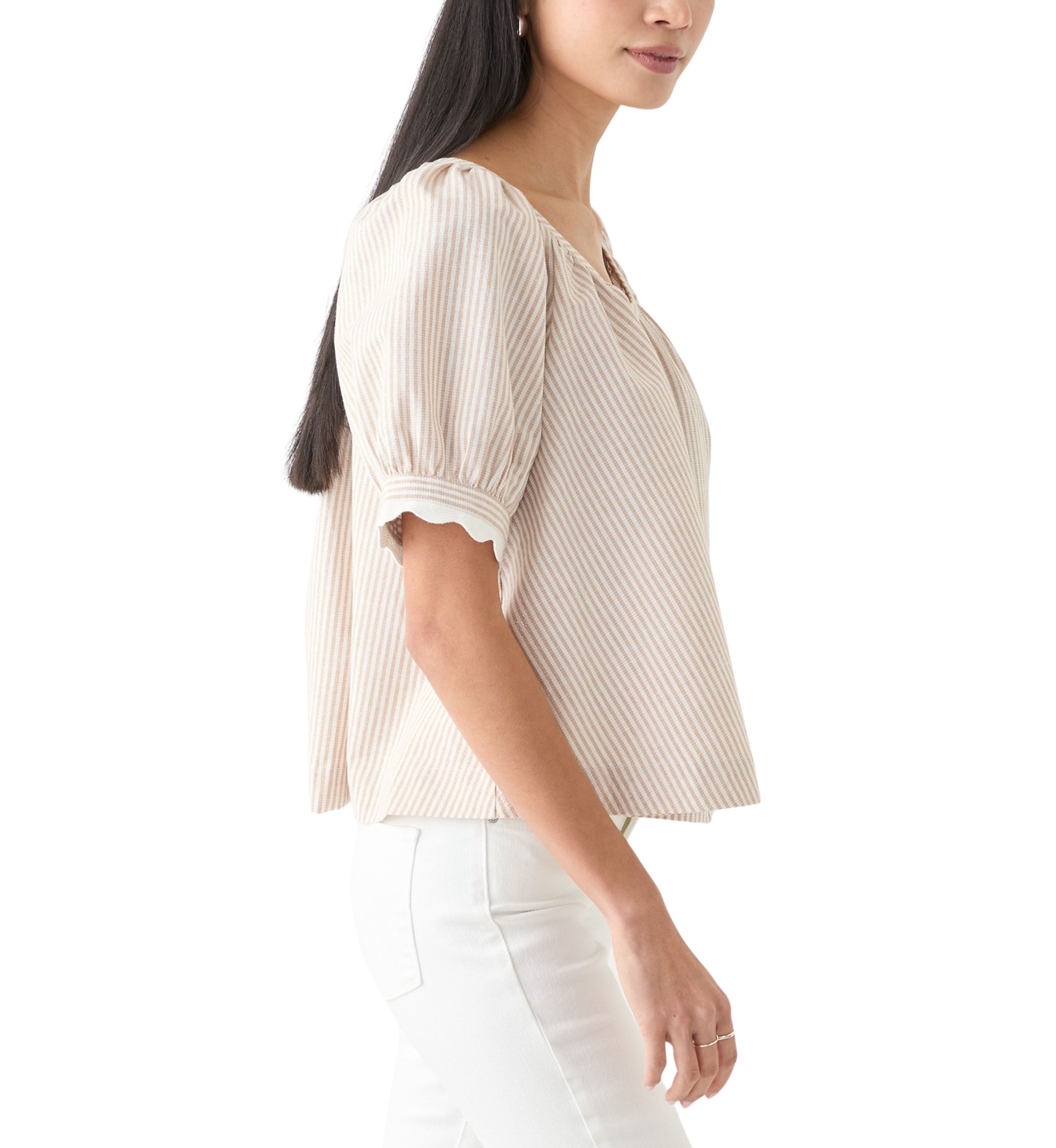 Petite Puff Sleeve Scalloped Top