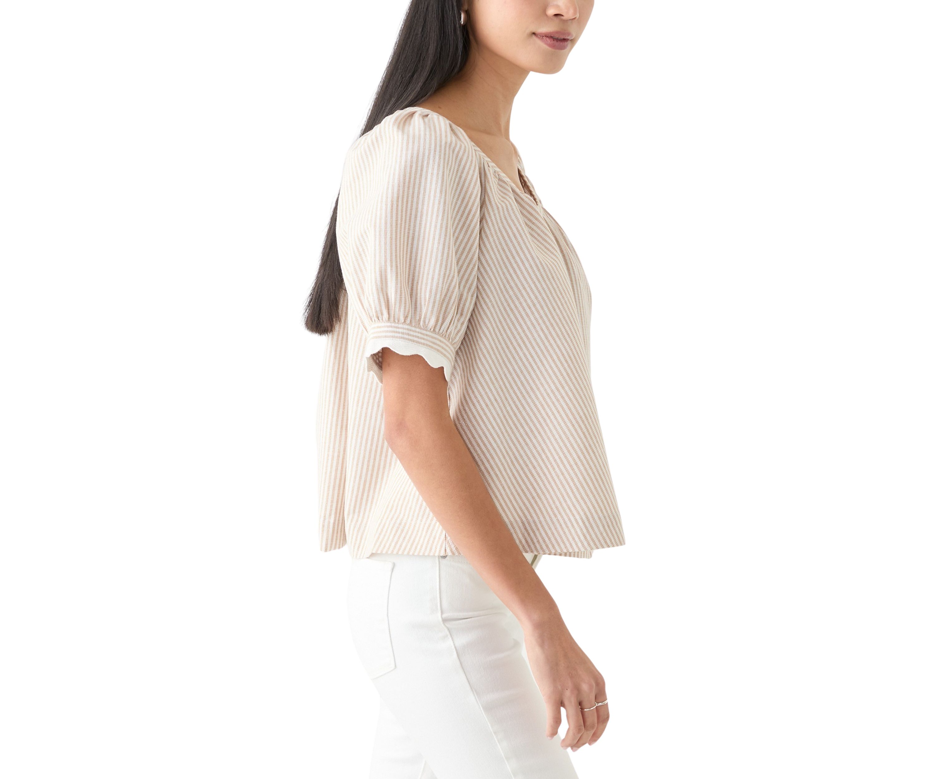 Petite Puff Sleeve Scalloped Top