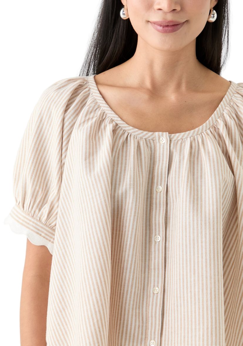 Petite Puff Sleeve Scalloped Top