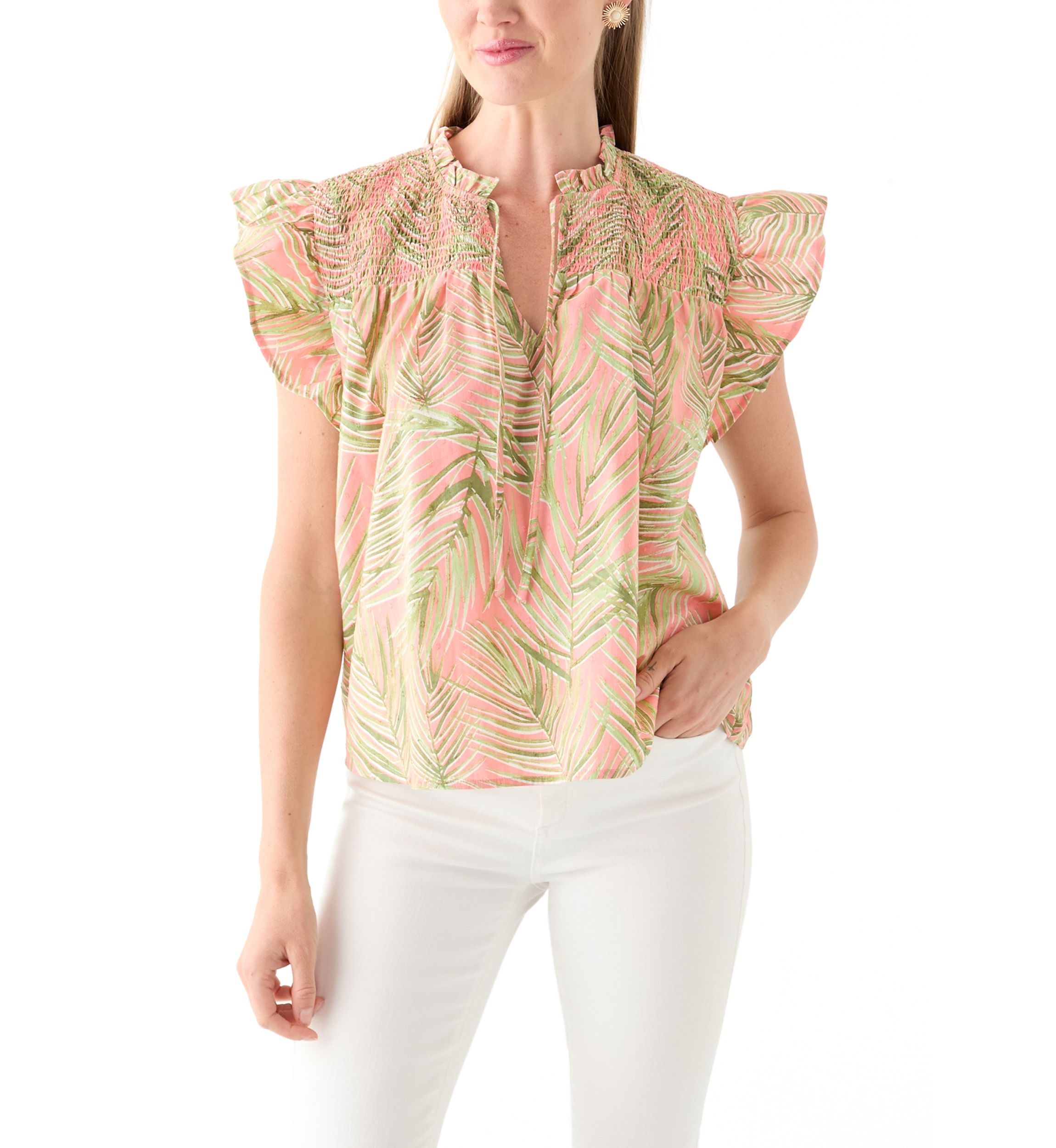 Petite Flutter Sleeve Printed Top 