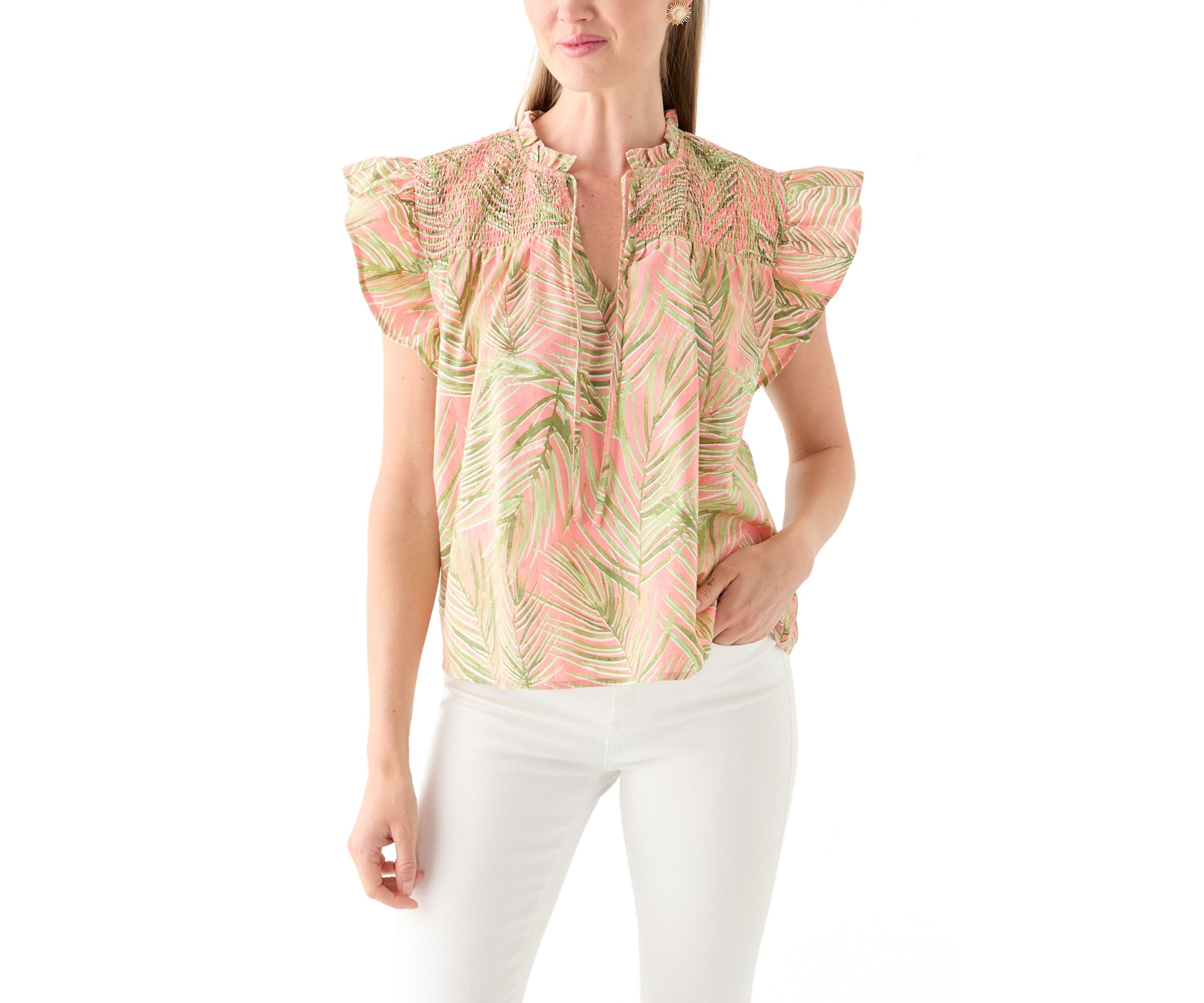 Petite Flutter Sleeve Printed Top 