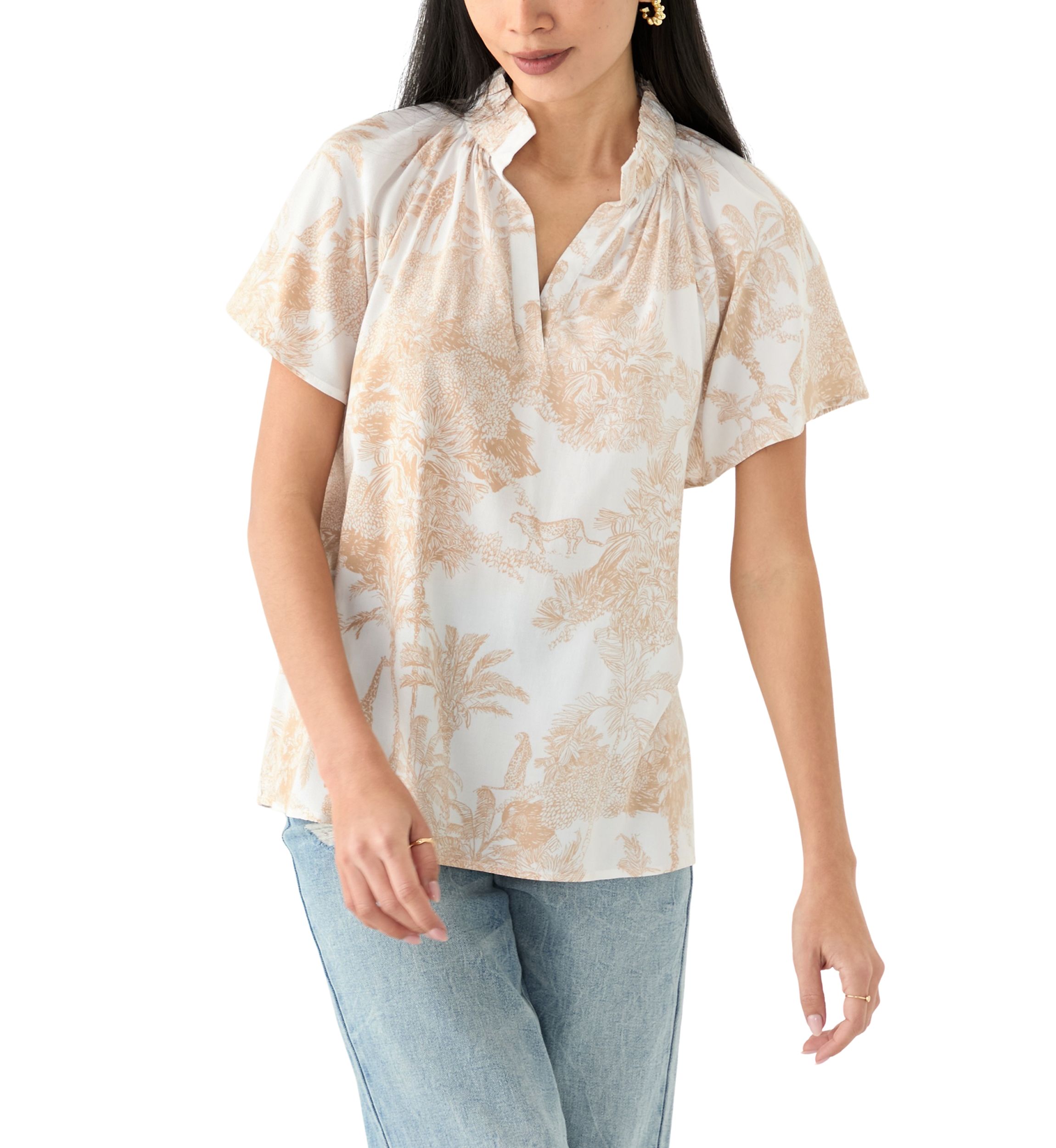 Petite Flutter Sleeve Peasant Top