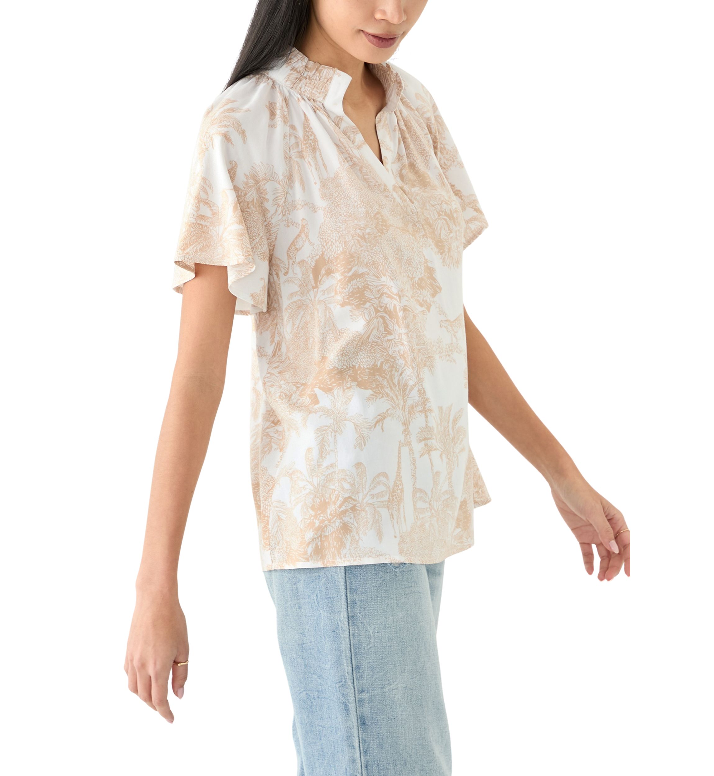 Petite Flutter Sleeve Peasant Top