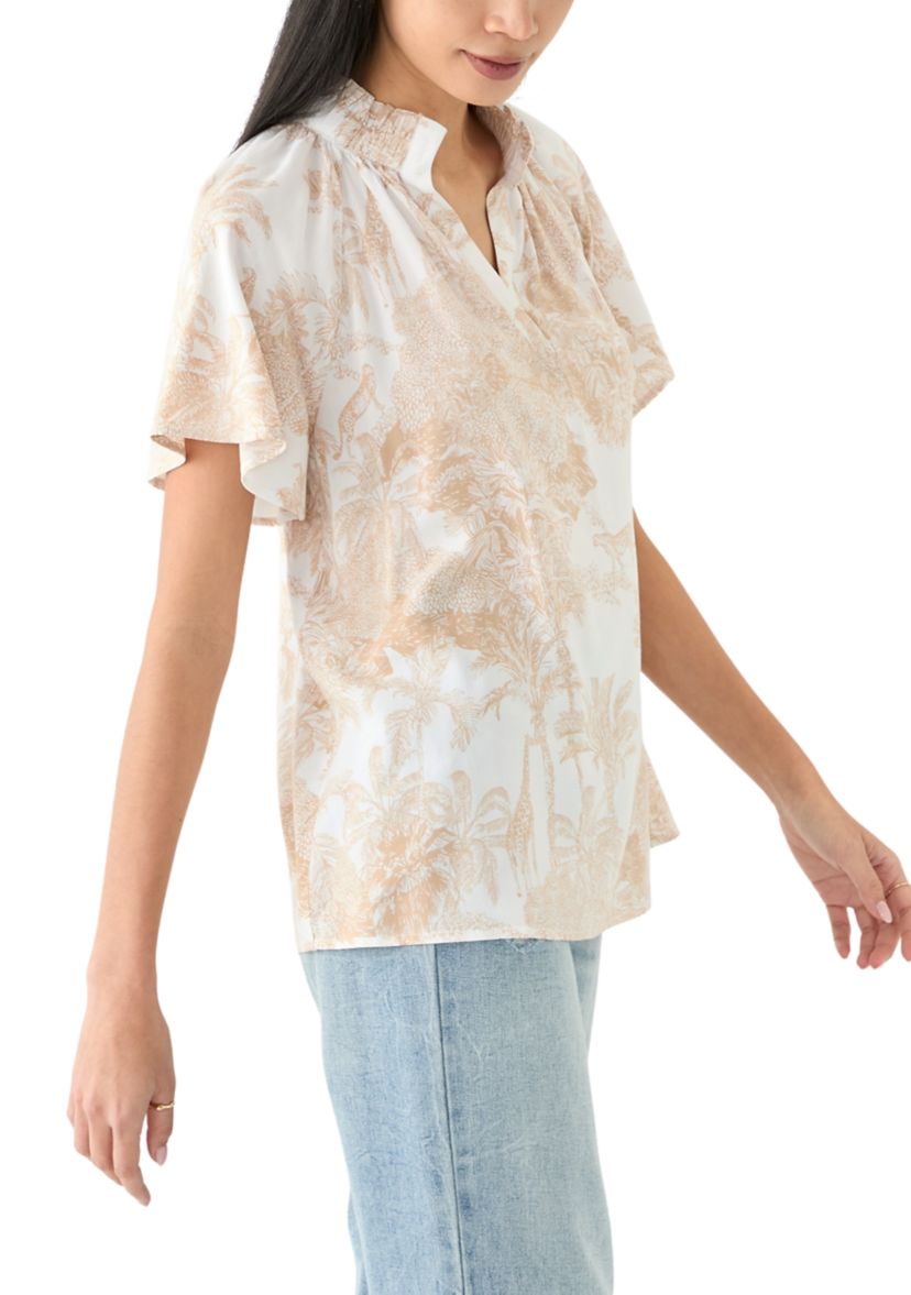 Petite Flutter Sleeve Peasant Top
