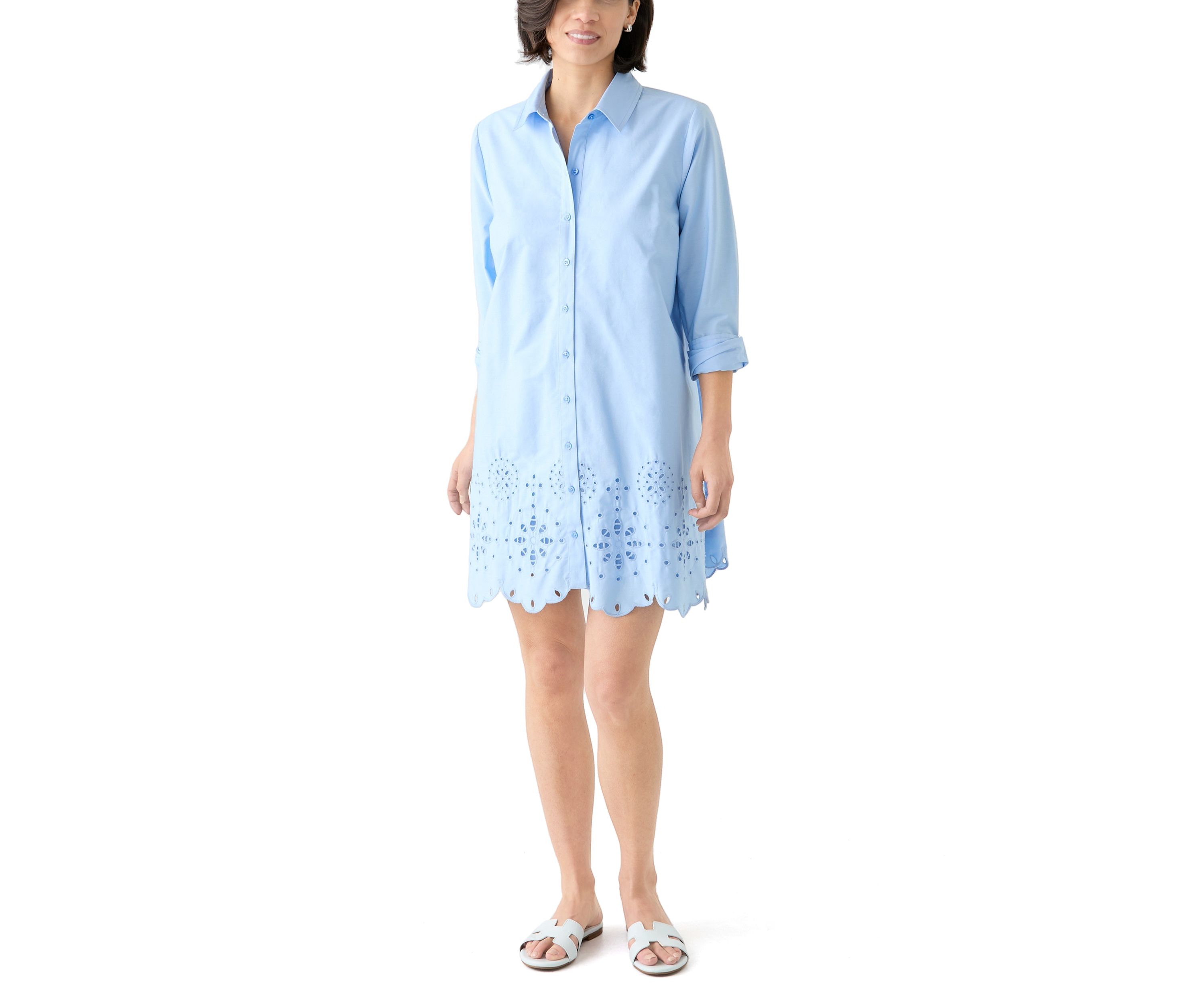 Petite Long Sleeve Eyelet Shirtdress