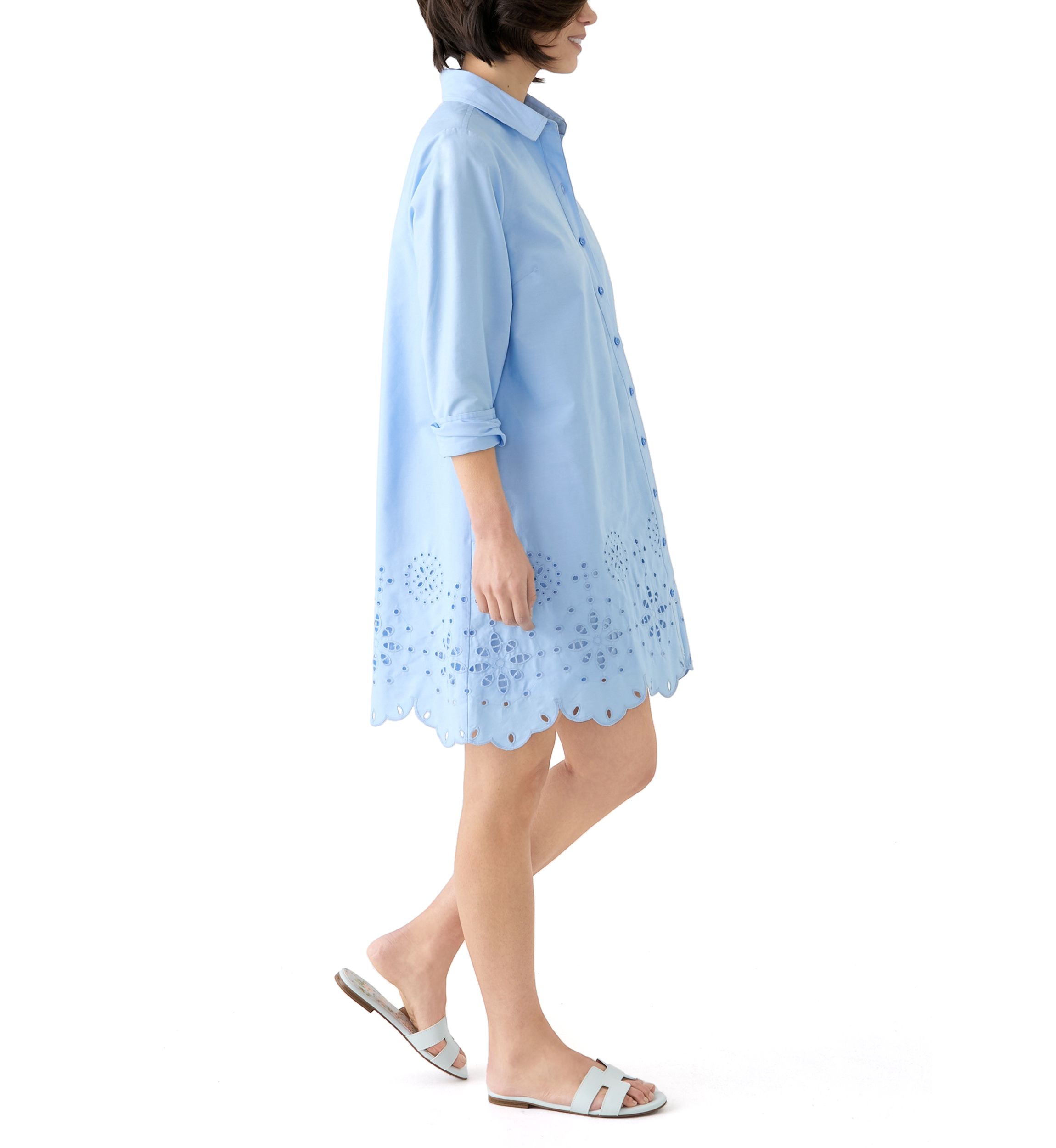 Petite Long Sleeve Eyelet Shirtdress