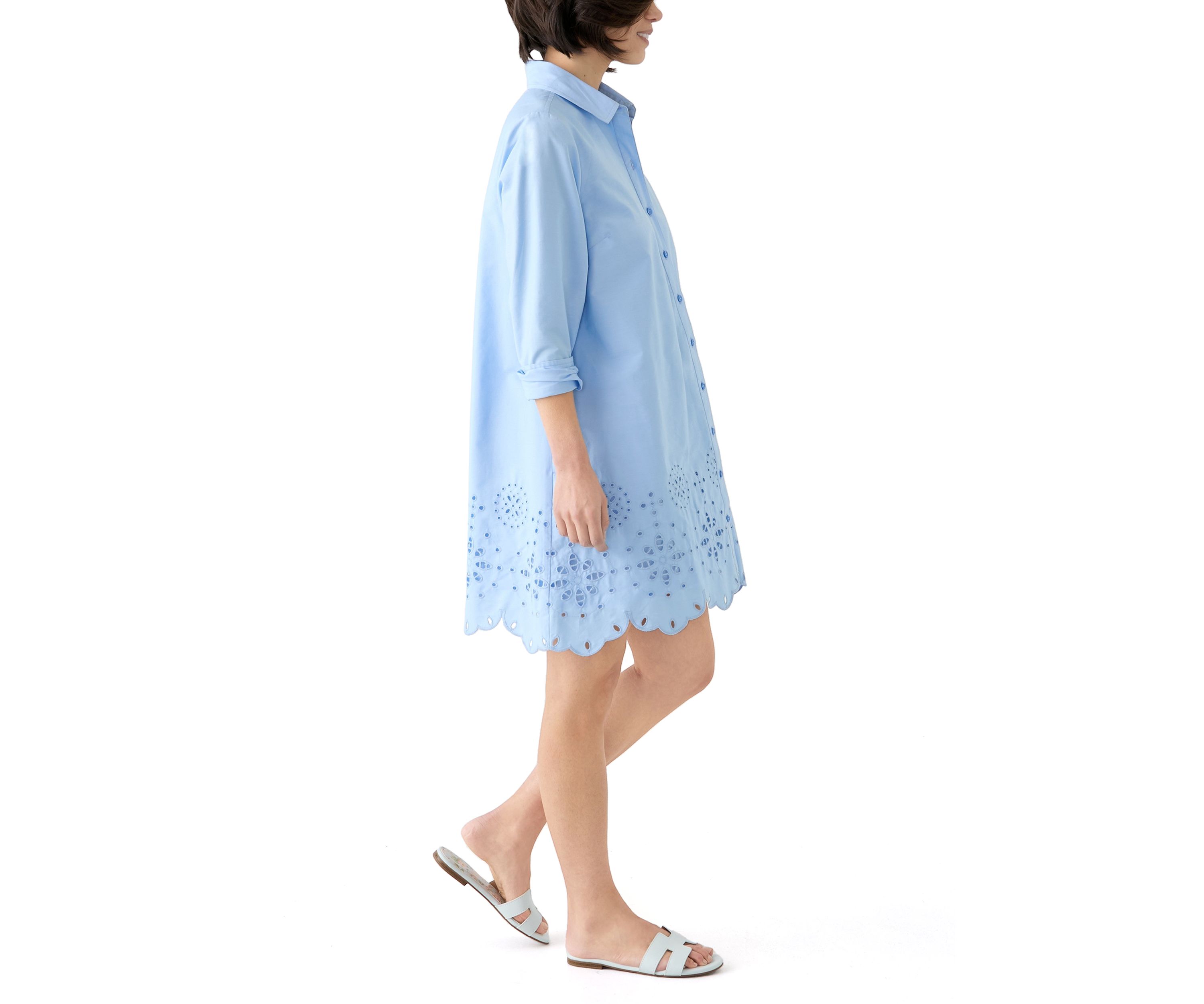 Petite Long Sleeve Eyelet Shirtdress