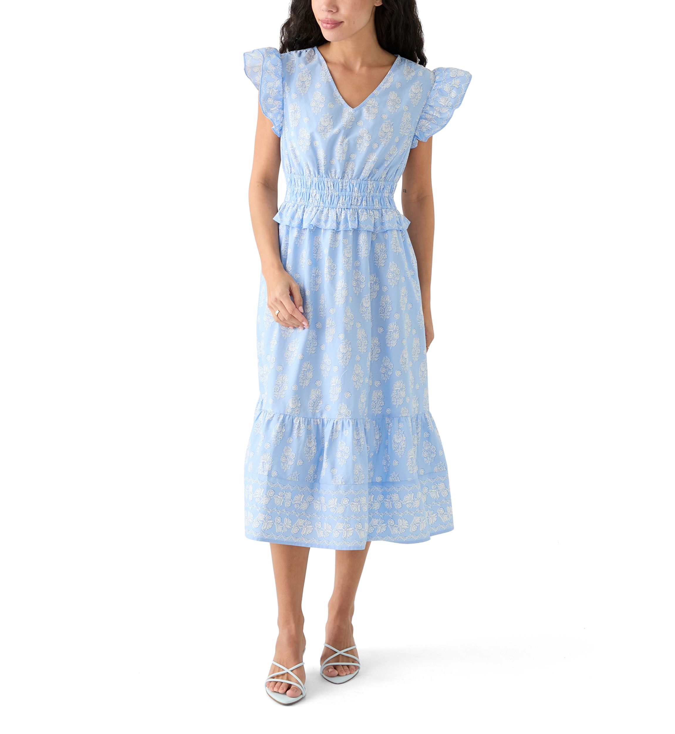 Petite Printed Flutter Sleeve Midi Dress