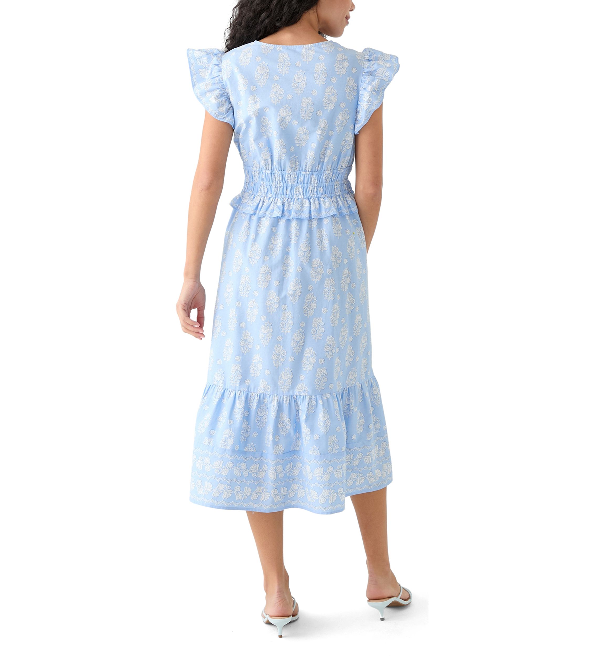 Petite Printed Flutter Sleeve Midi Dress