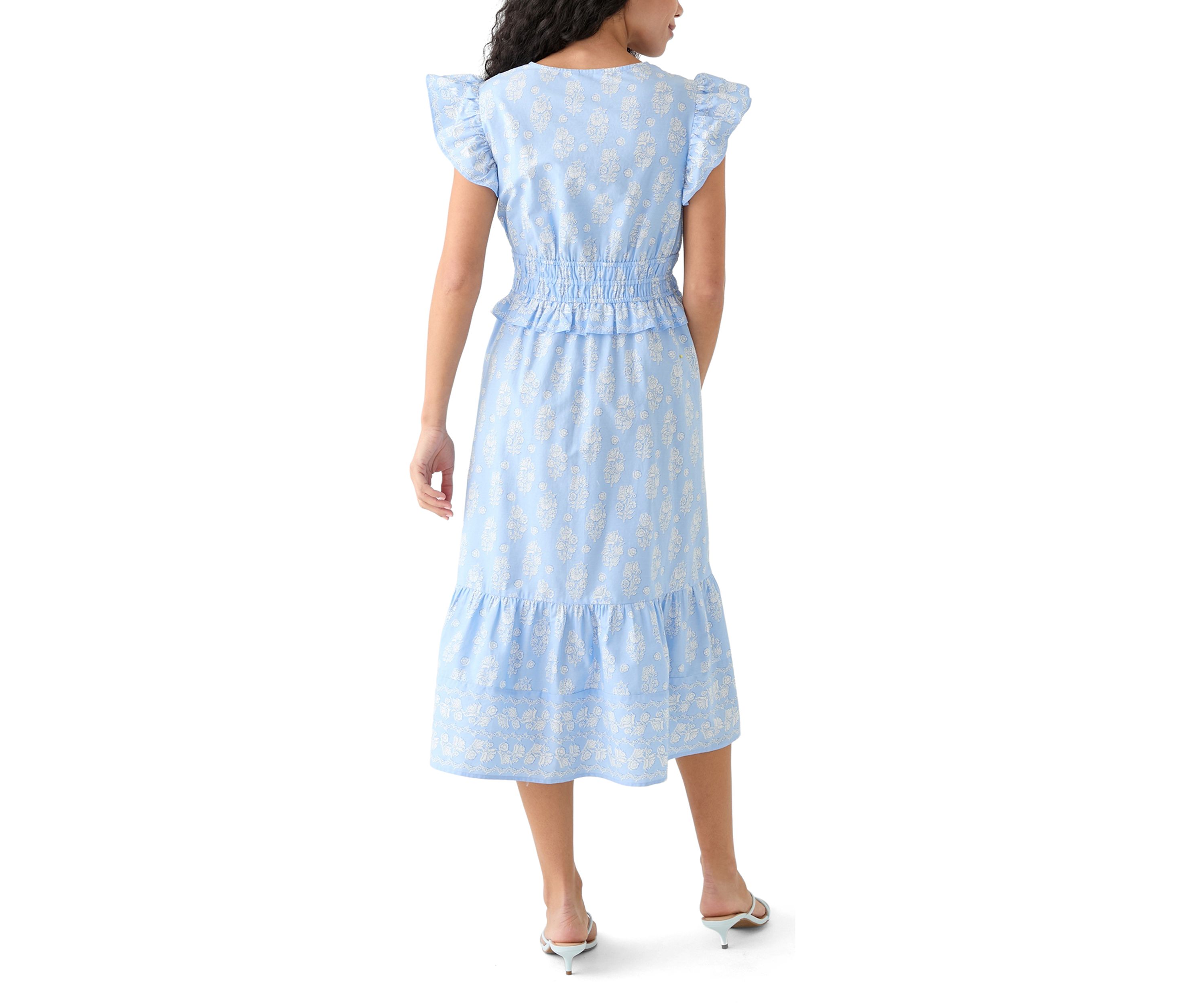 Petite Printed Flutter Sleeve Midi Dress