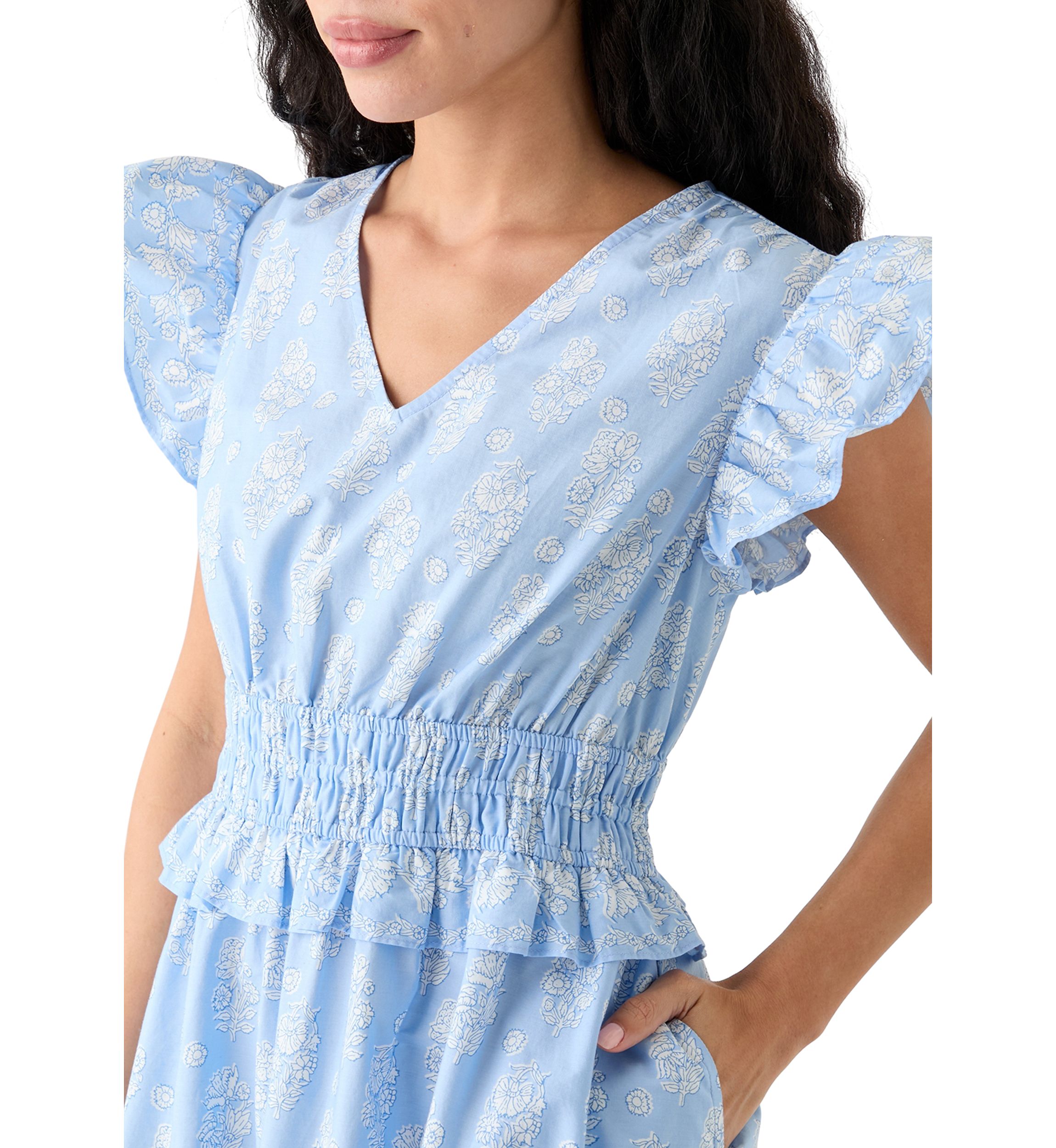 Petite Printed Flutter Sleeve Midi Dress