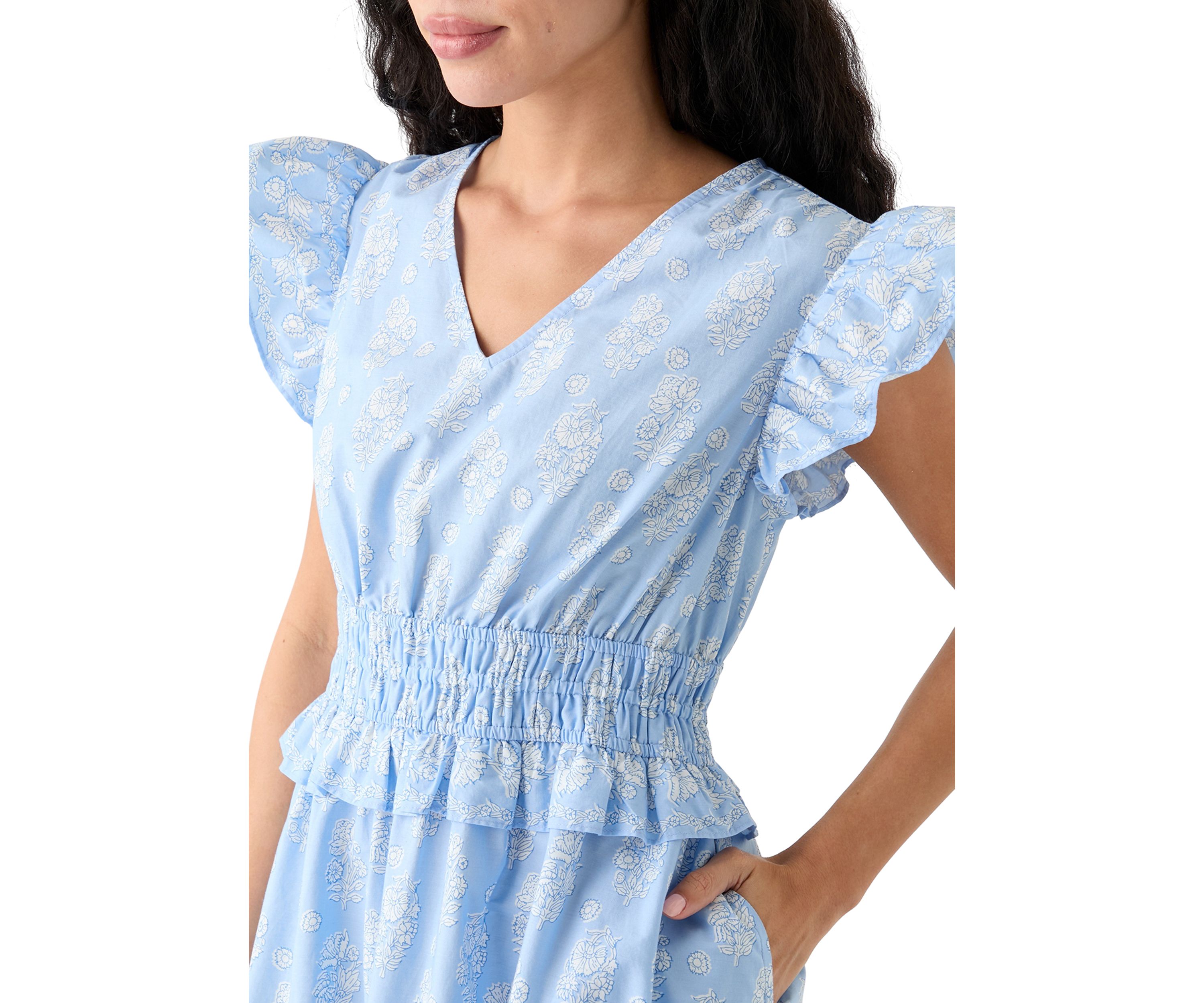Petite Printed Flutter Sleeve Midi Dress