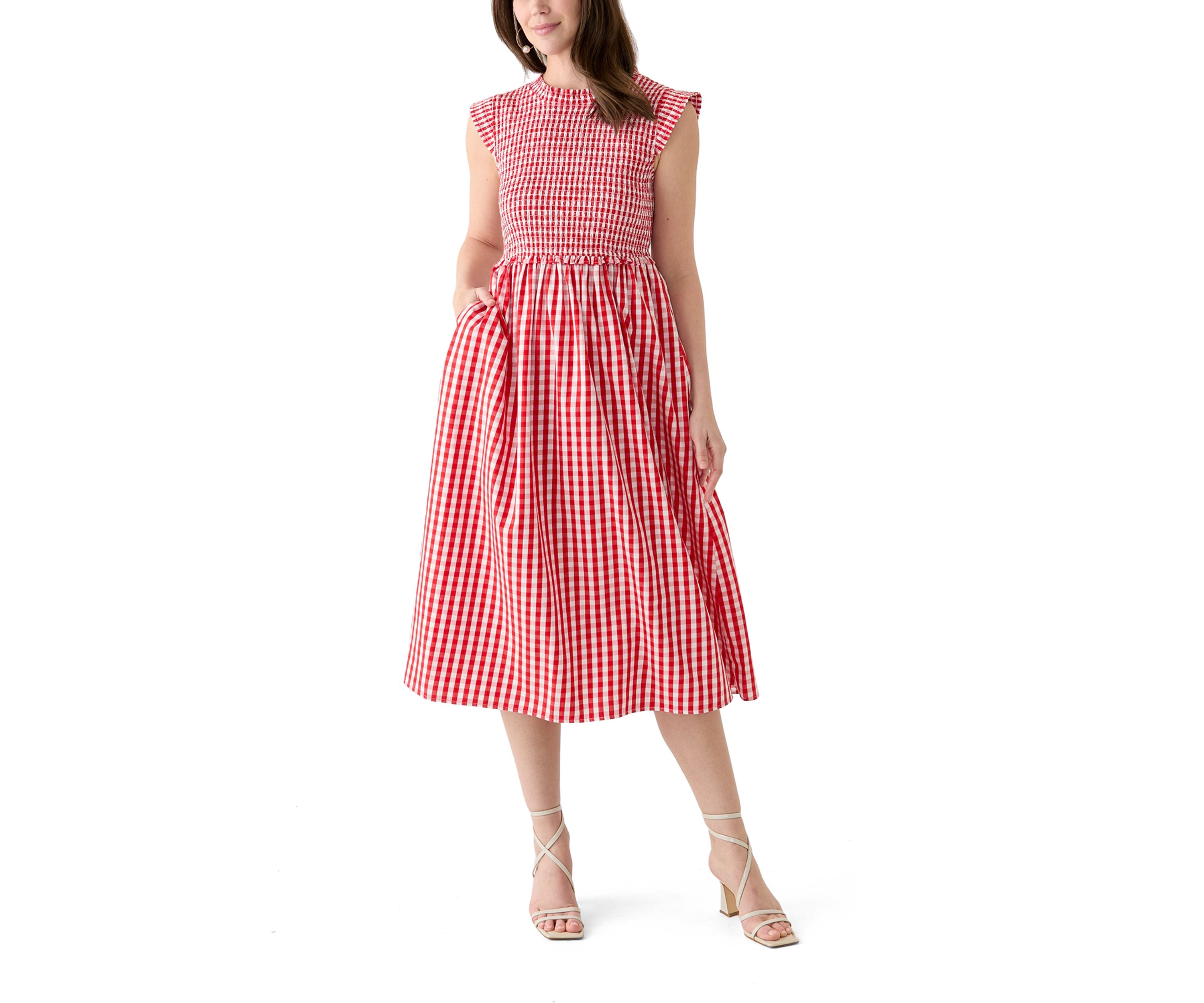 Petite Sleeveless Smocked Midi Dress 