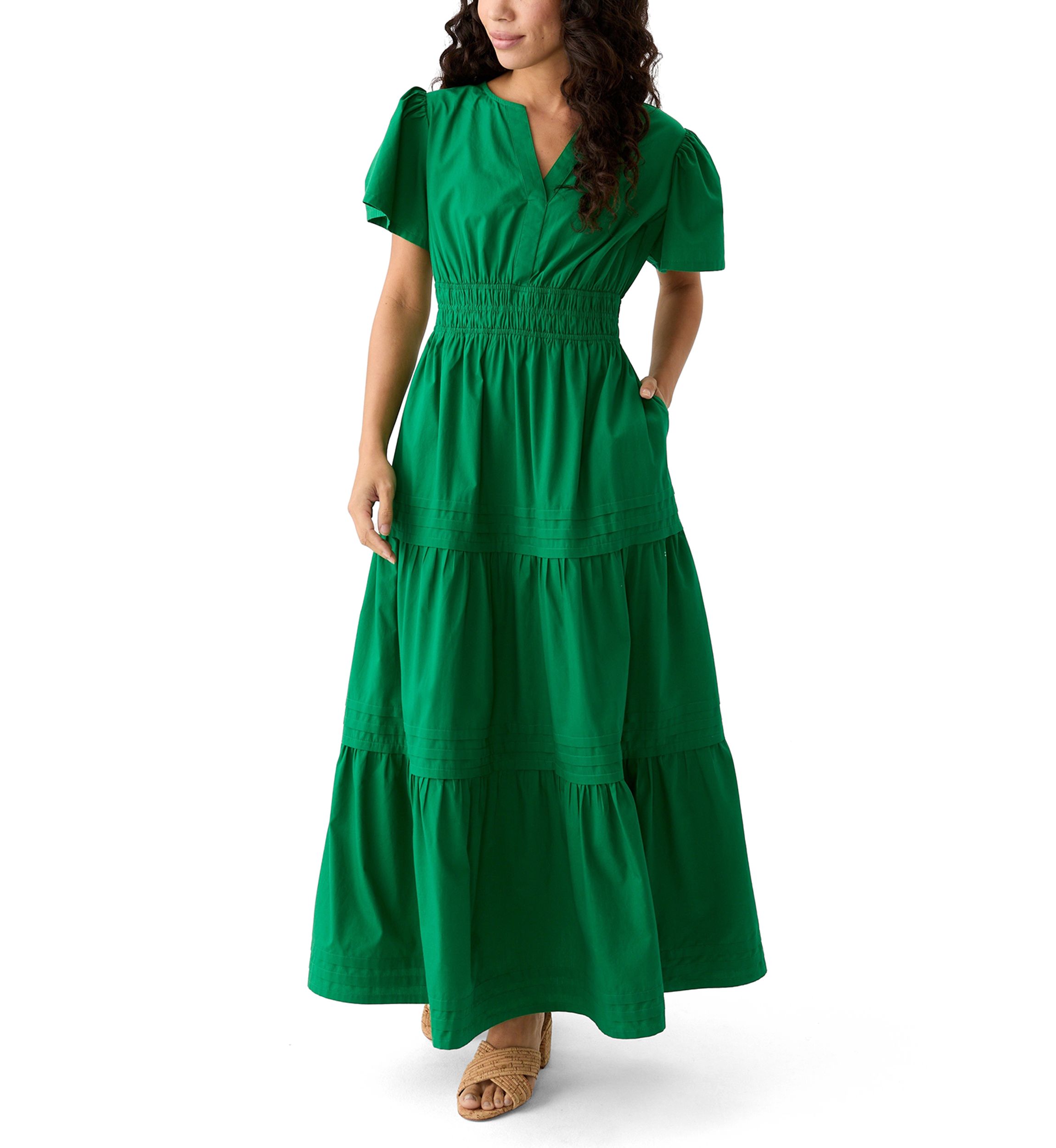 Petite Puff Sleeve Tiered Maxi Dress